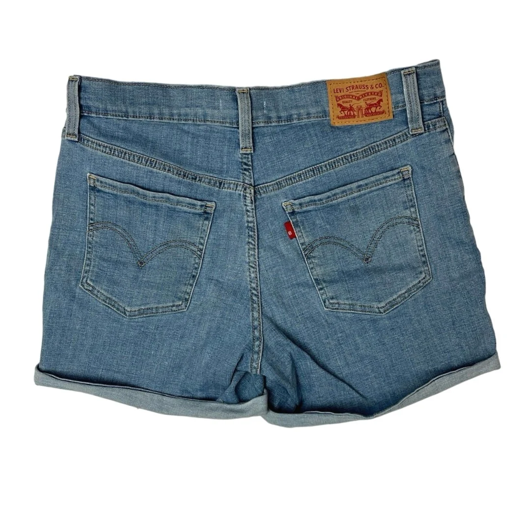 Levi's Women's Blue Solid High Rise Boyfriend Denim Jeans Mini Shorts Size 29 - Image 2