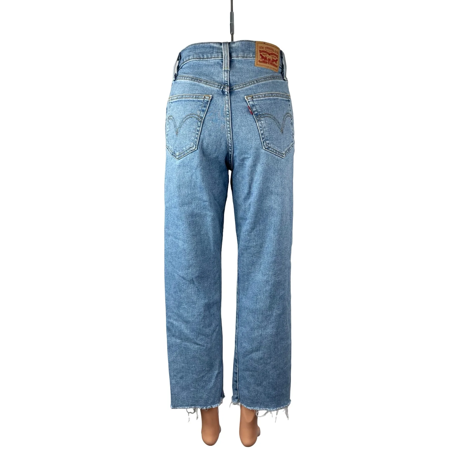 Levi's Womens Light Blue Distressed Raw Frayed Hem Straight Denim Jeans Pants 25 - Image 4