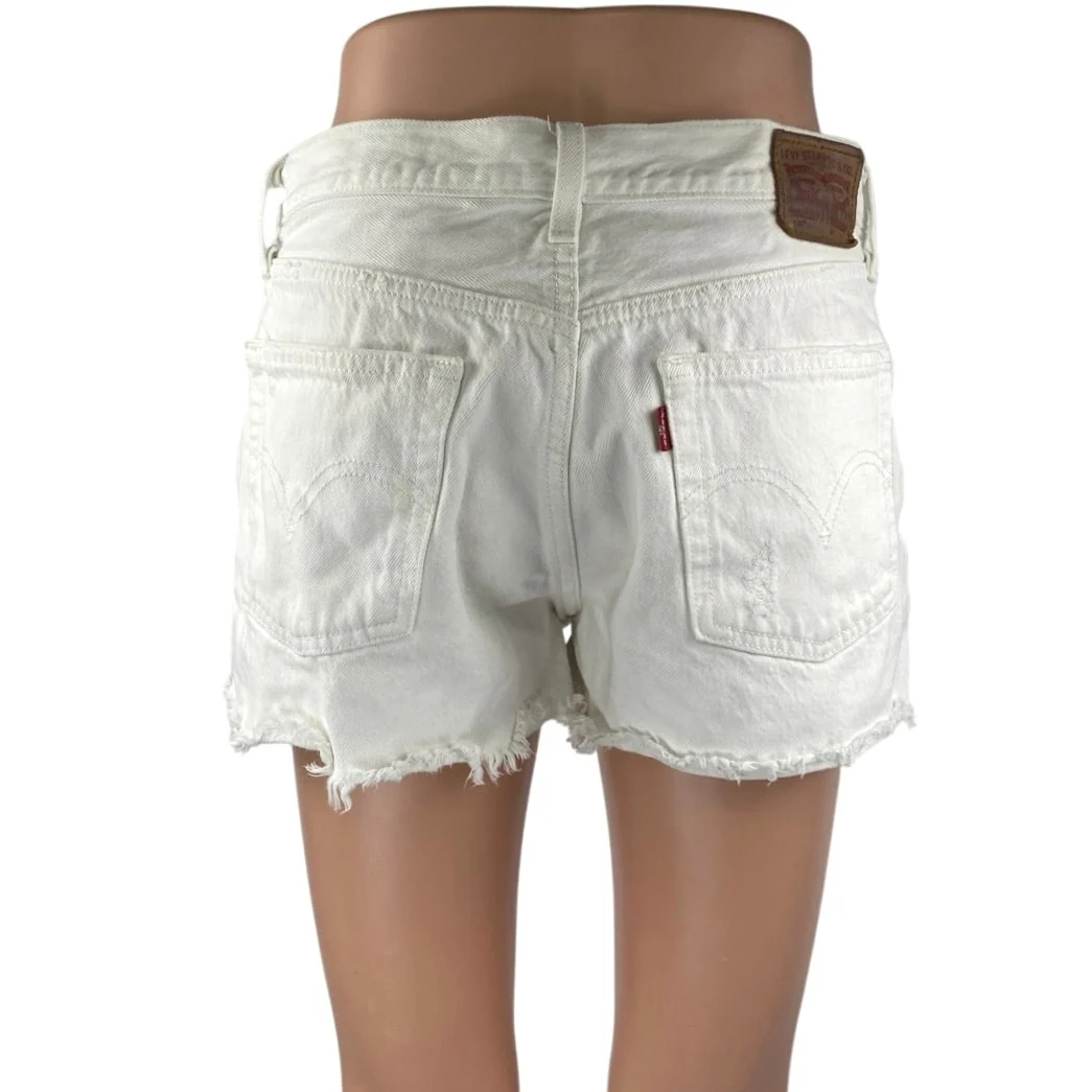 Levi's Women's White High Waisted Distressed Cut Off Denim Jean Shorts Size 28 - Image 3