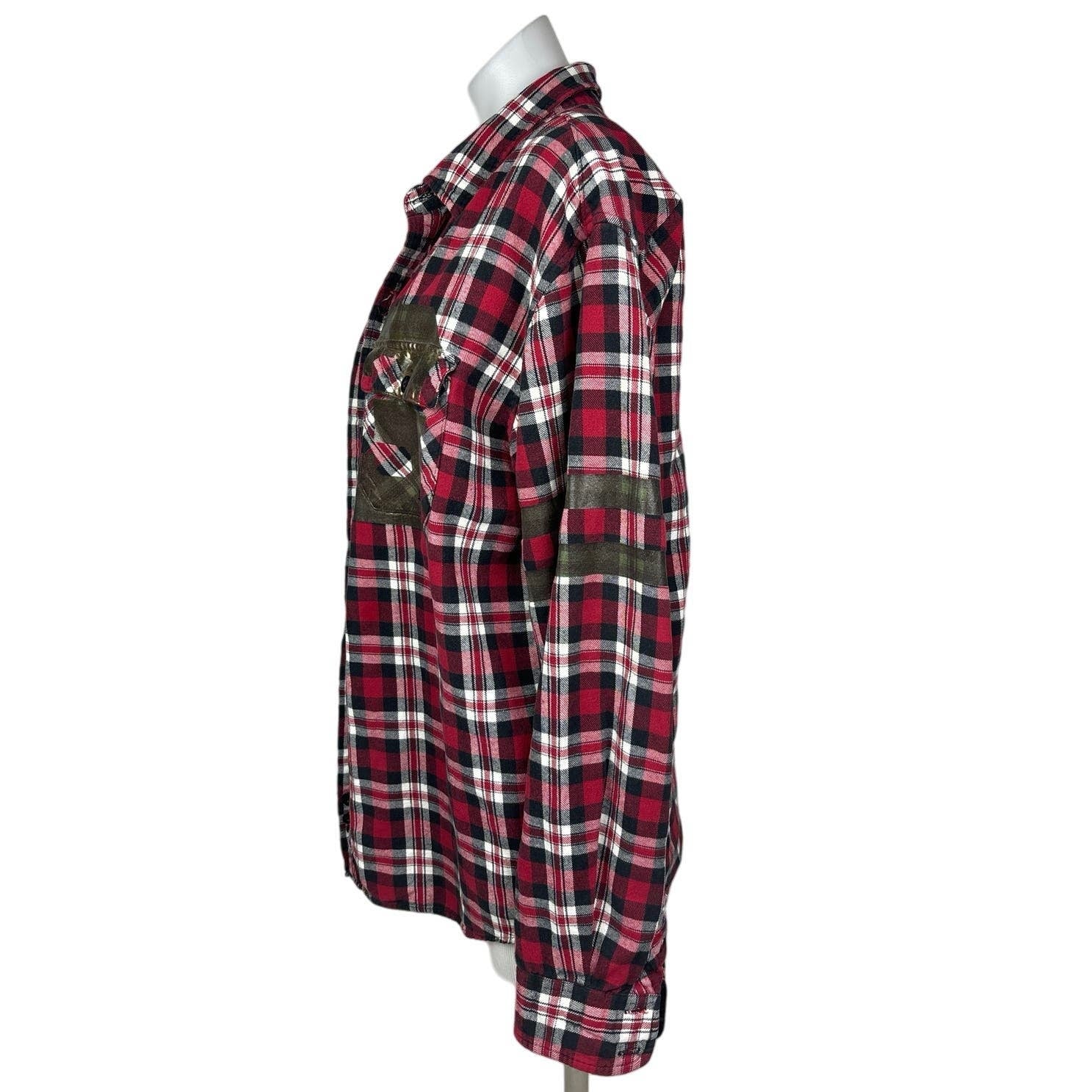 LF Furst of A Kind Red Oversized Plaid Check Flannel Button Up Shirt One Size - Image 3