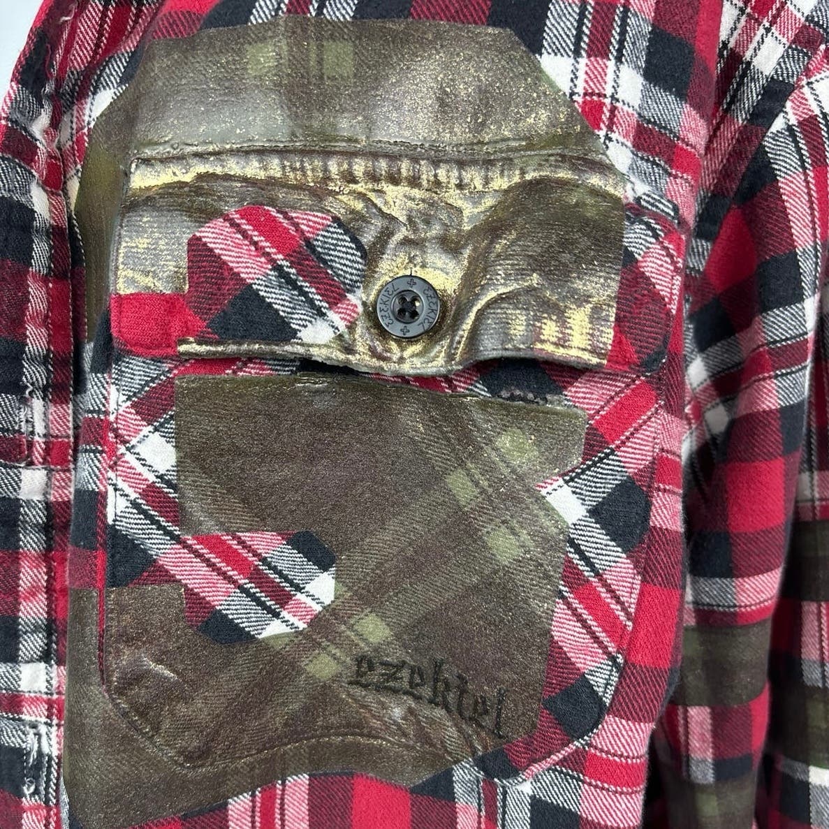 LF Furst of A Kind Red Oversized Plaid Check Flannel Button Up Shirt One Size - Image 6