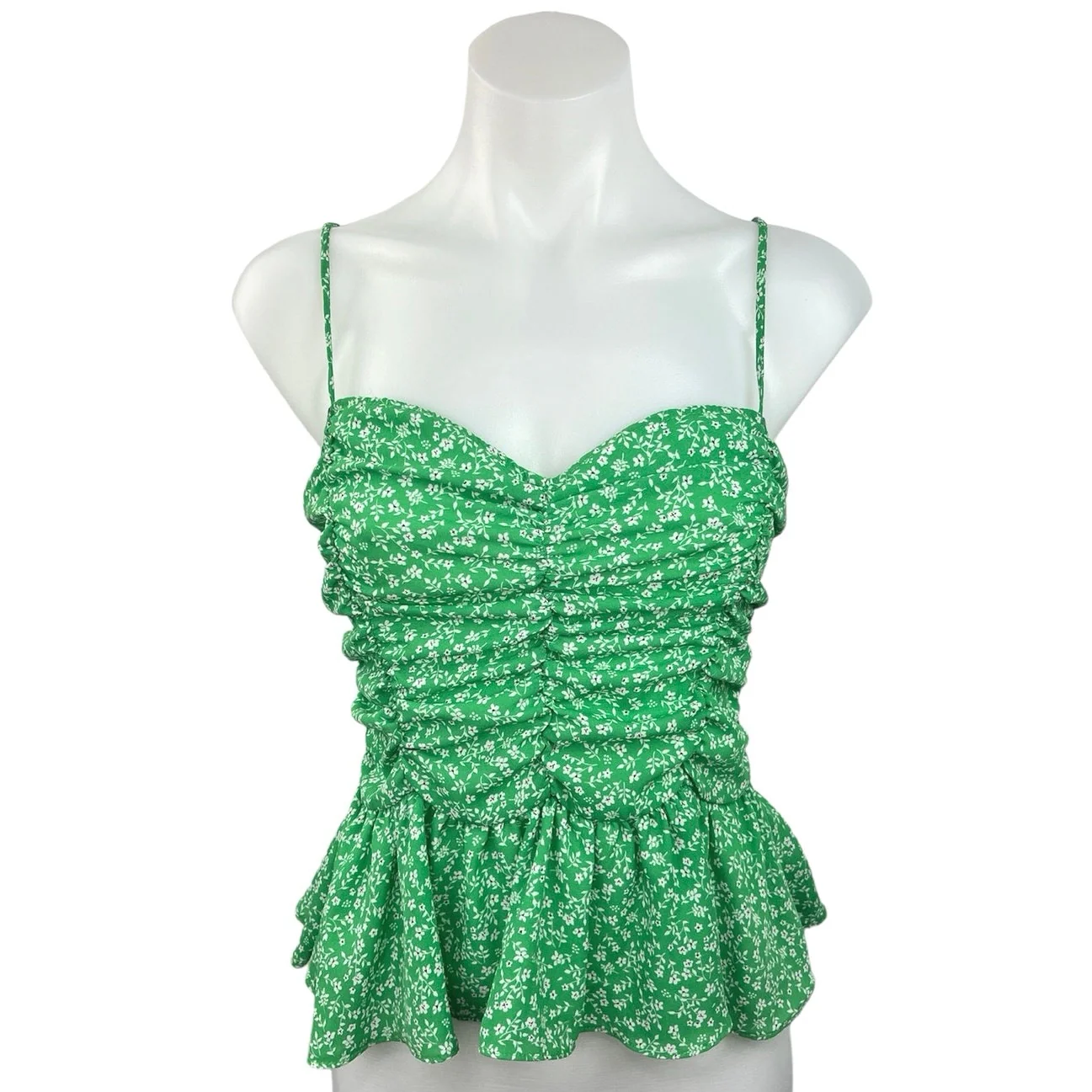 Likely Green Sleeveless Sweetheart Ruched Julianne Floral Peplum Top Size S