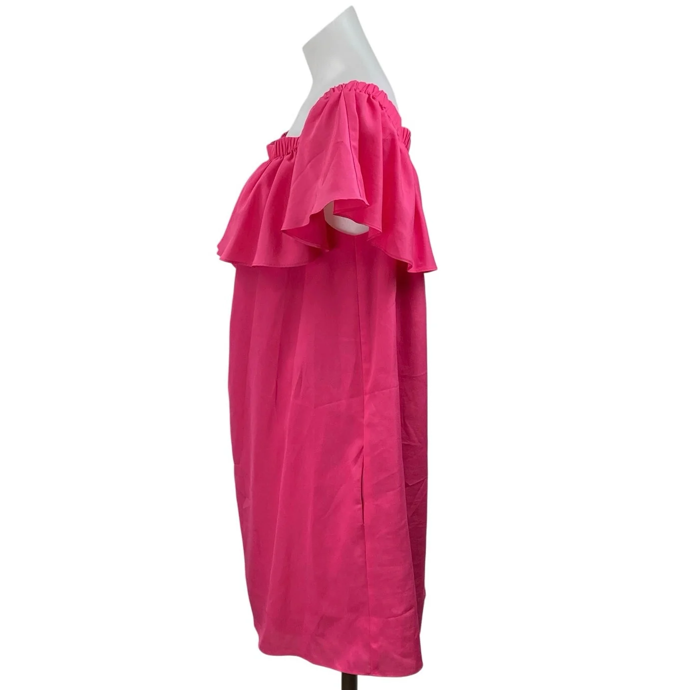 Likely Women's Pink Ruffle Off the Shoulder Mini Casual Shift Dress Size L - Image 2
