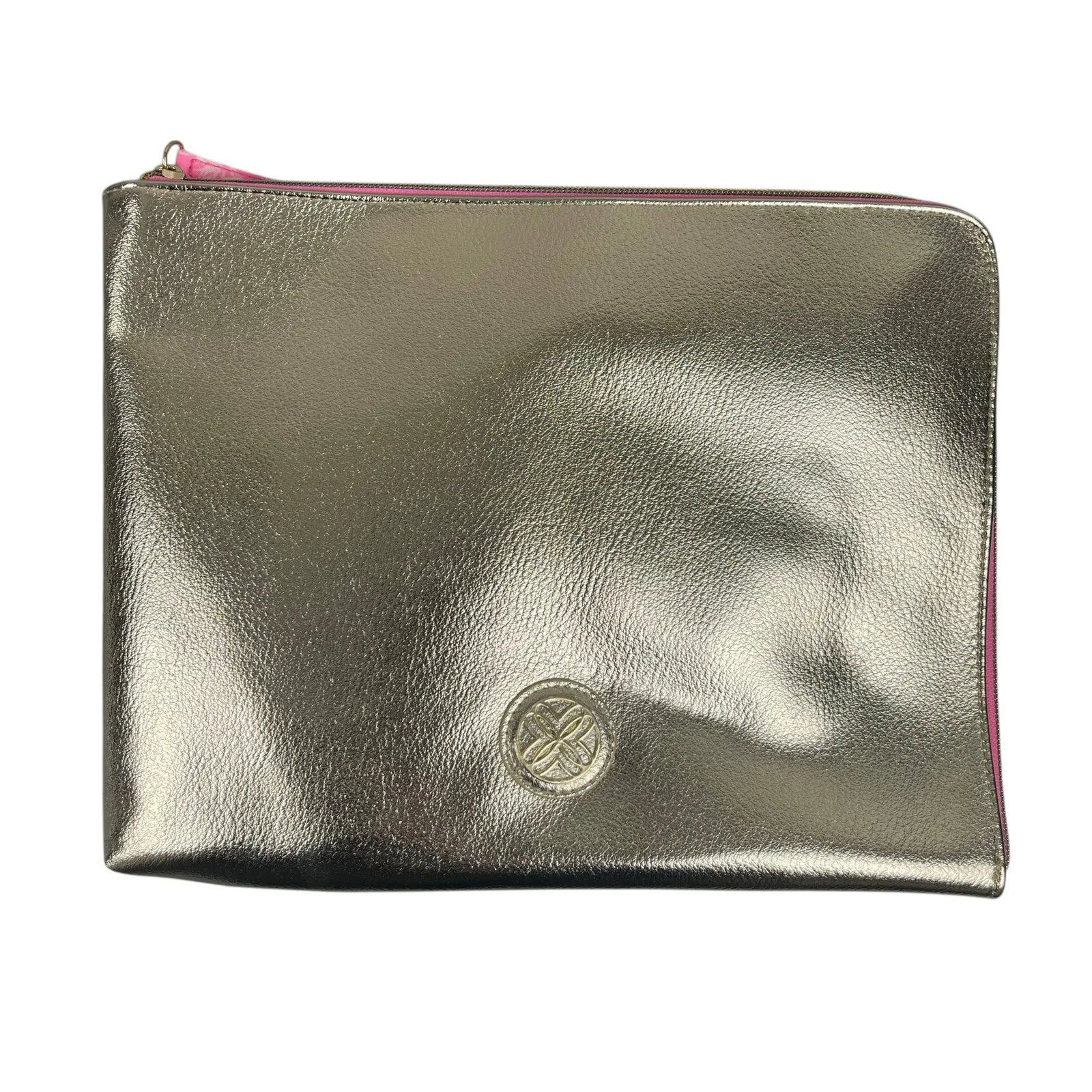 Lilly Pulitzer Gold Metallic Travel Organizer Floral Lined Pouch Clutch Bag OS