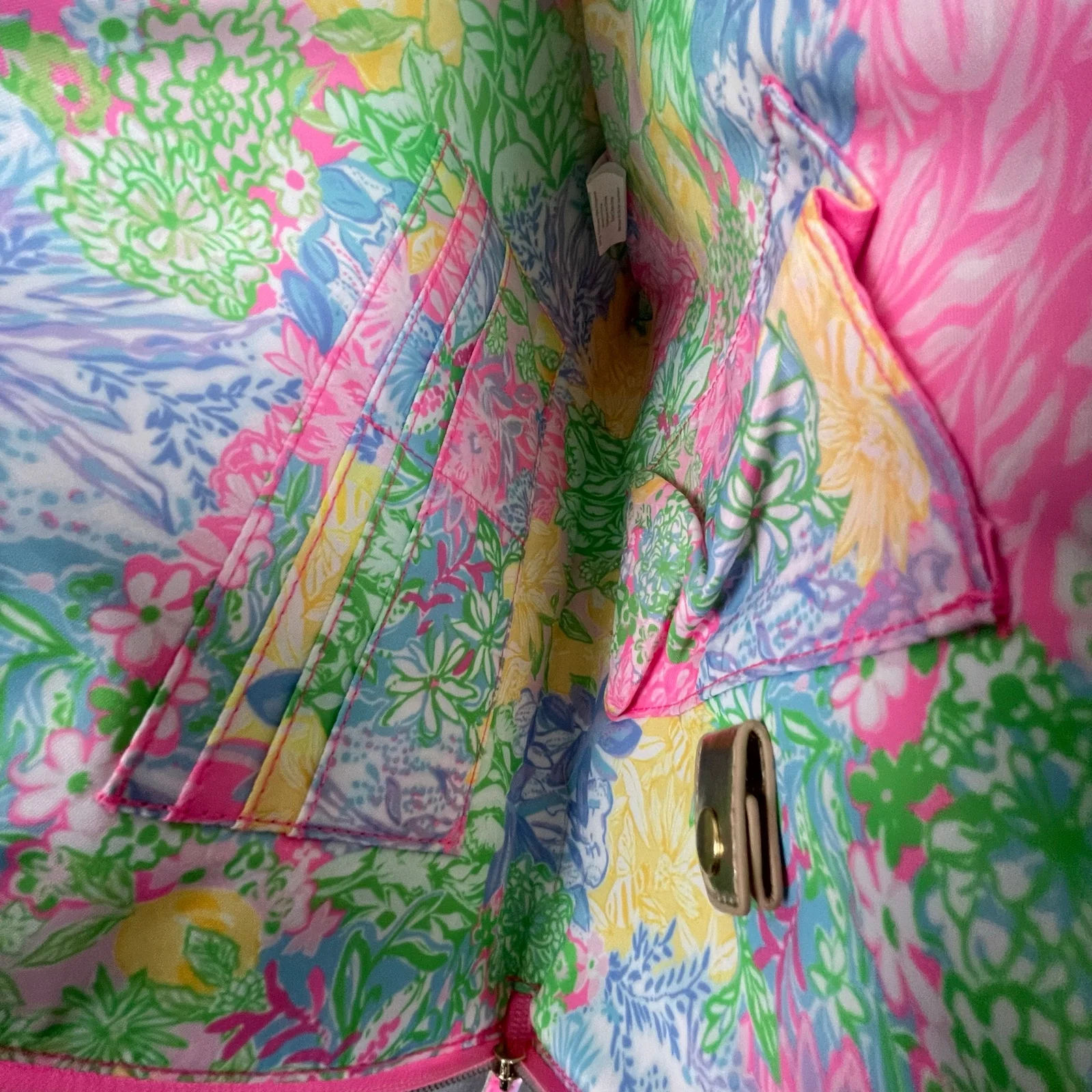 Lilly Pulitzer Gold Metallic Travel Organizer Floral Lined Pouch Clutch Bag OS - Image 4