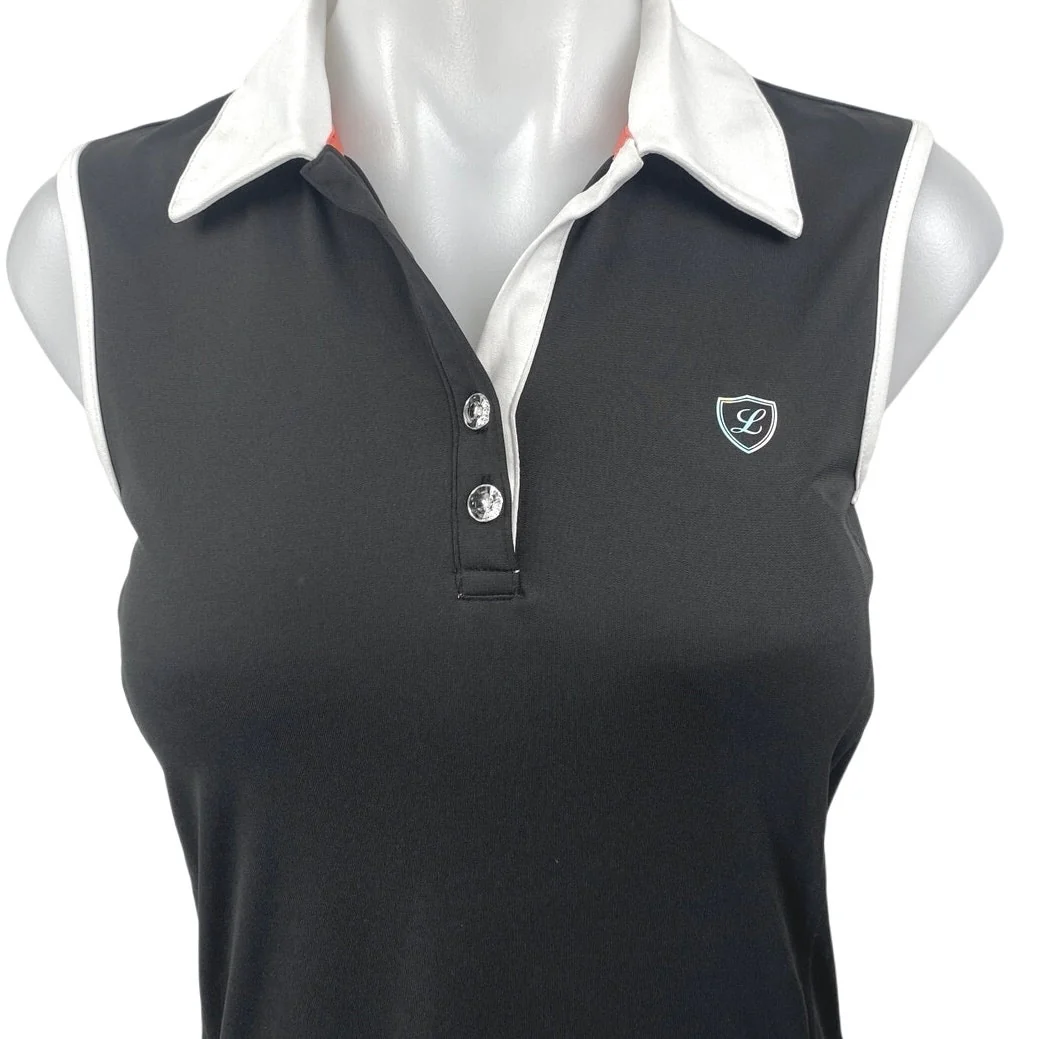 Limited Sports Black White Sleeveless Polo Tennis Gold Athletic Mini Dress Sz S - Image 3