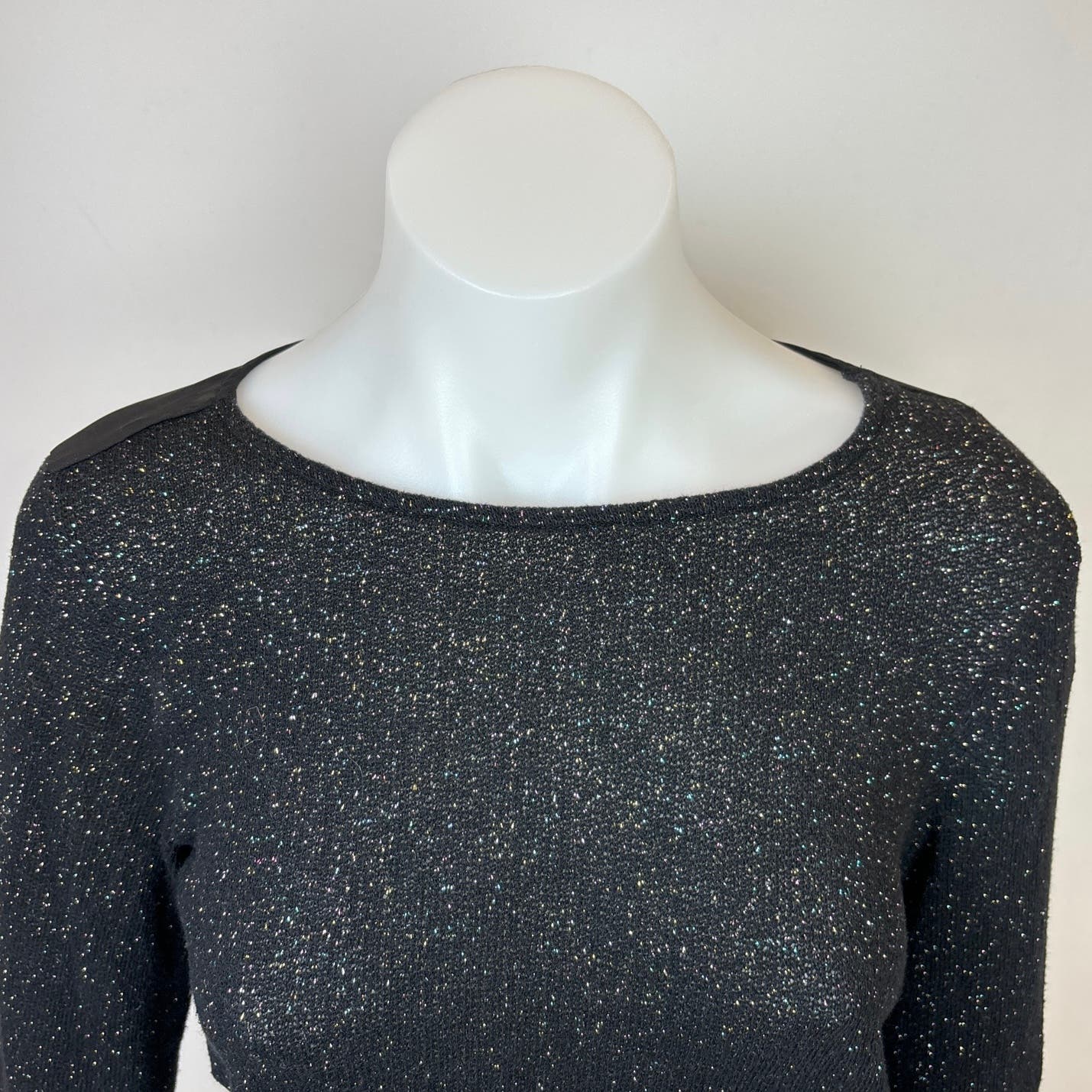 Limited Women's Black Sparkling Glitter Mesh Back Semi Sheer Long Sleeve Top 10 - Image 4