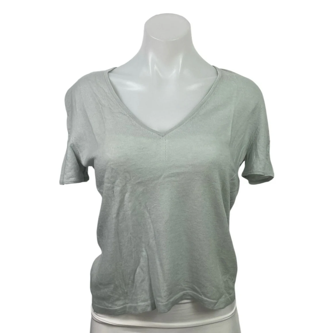 Linda Allard Ellen Tracy Gray 100% Cashmere V Neck Short Sleeve Tee Top Size L