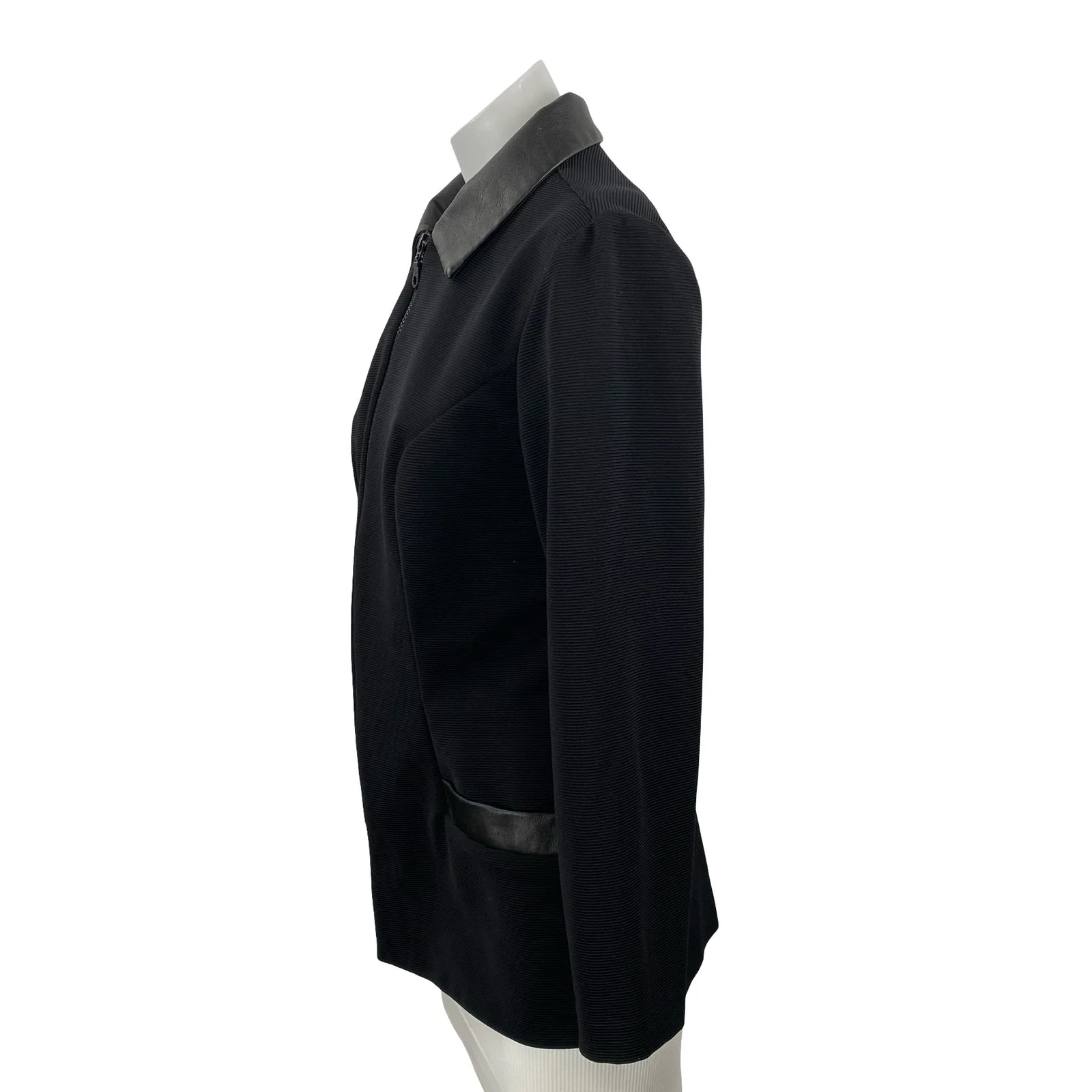 Lindsey Scott Women's Black Full Zip Faux Leather Collared Coat Jacket Size 8 - Image 2