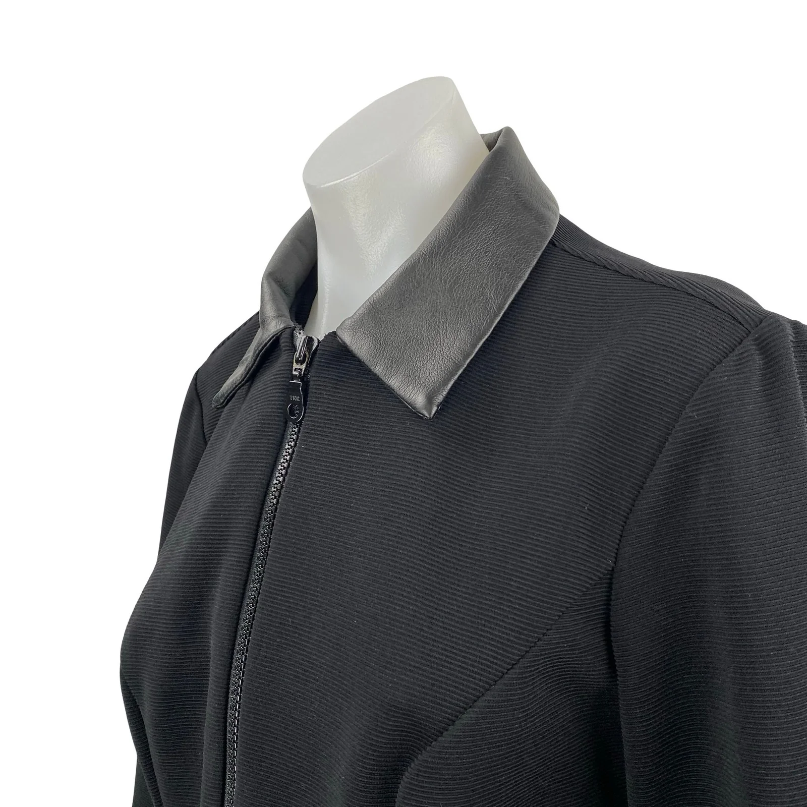 Lindsey Scott Women's Black Full Zip Faux Leather Collared Coat Jacket Size 8 - Image 3
