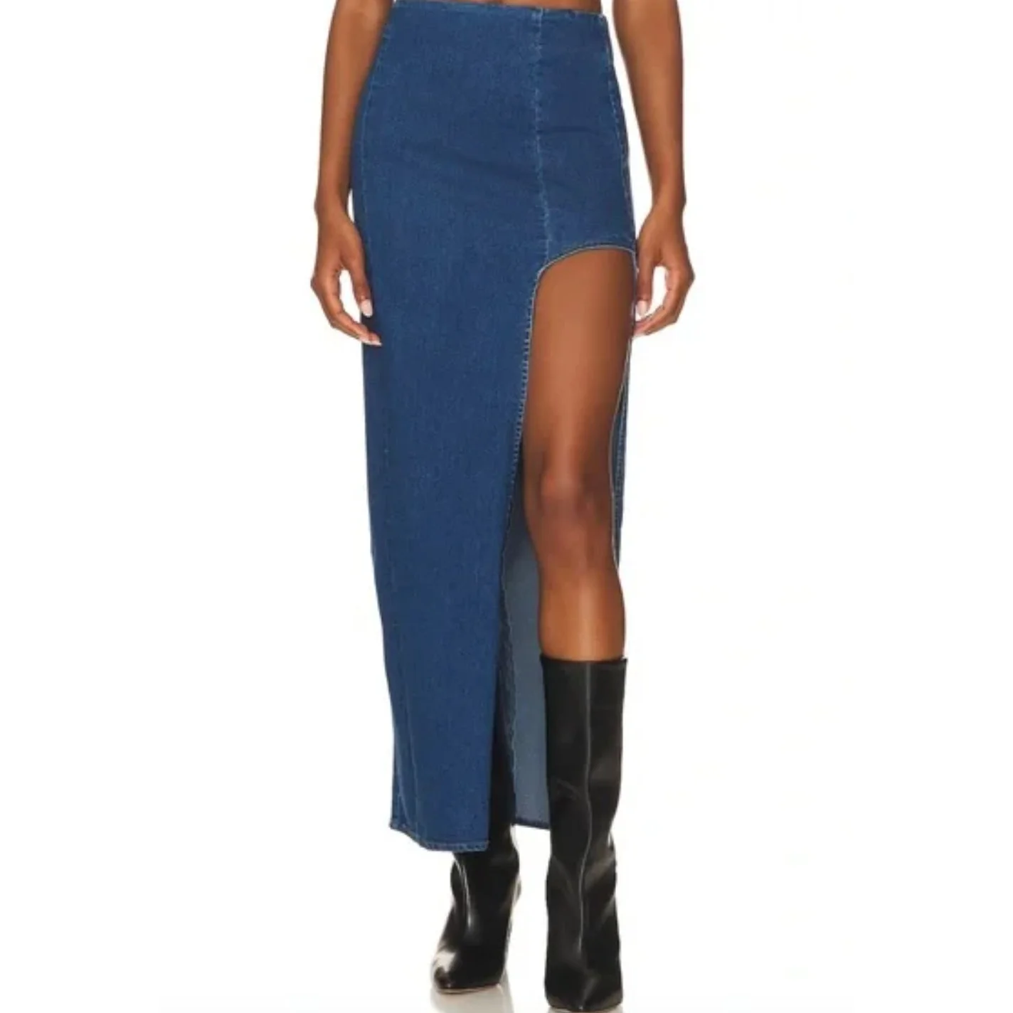 Line & Dot Women's Blue High Waisted High Side Slit Maxi Denim Jean Skirt Sz S - Image 6