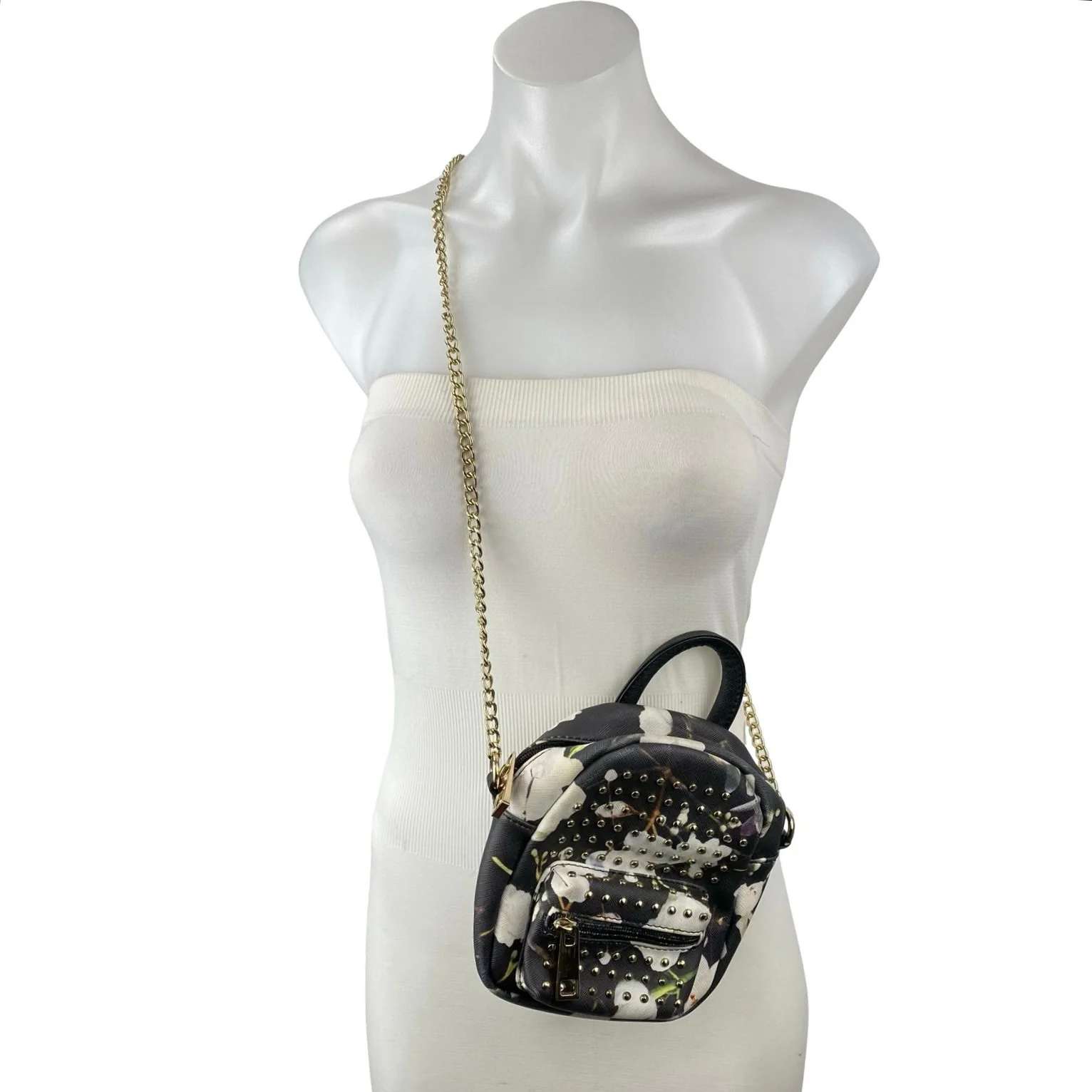 Lionel Women's Black Studded Floral Chain Crossbody Satchel Pouch Handbag OS - Image 2