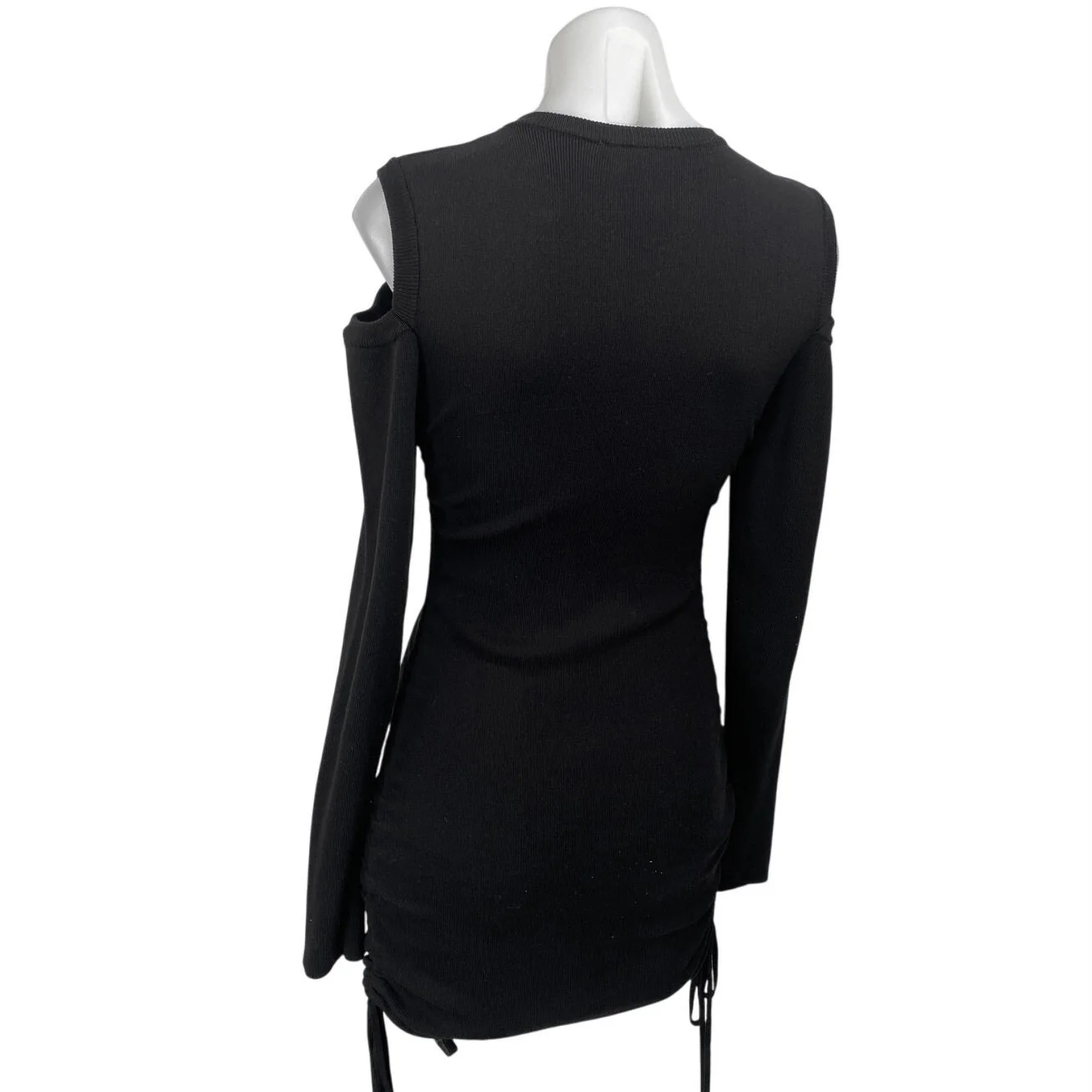 Lioness Black Rib Knit Cold Shoulder Long Sleeve Cinched Mini Bodycon Dress Size S - Image 2
