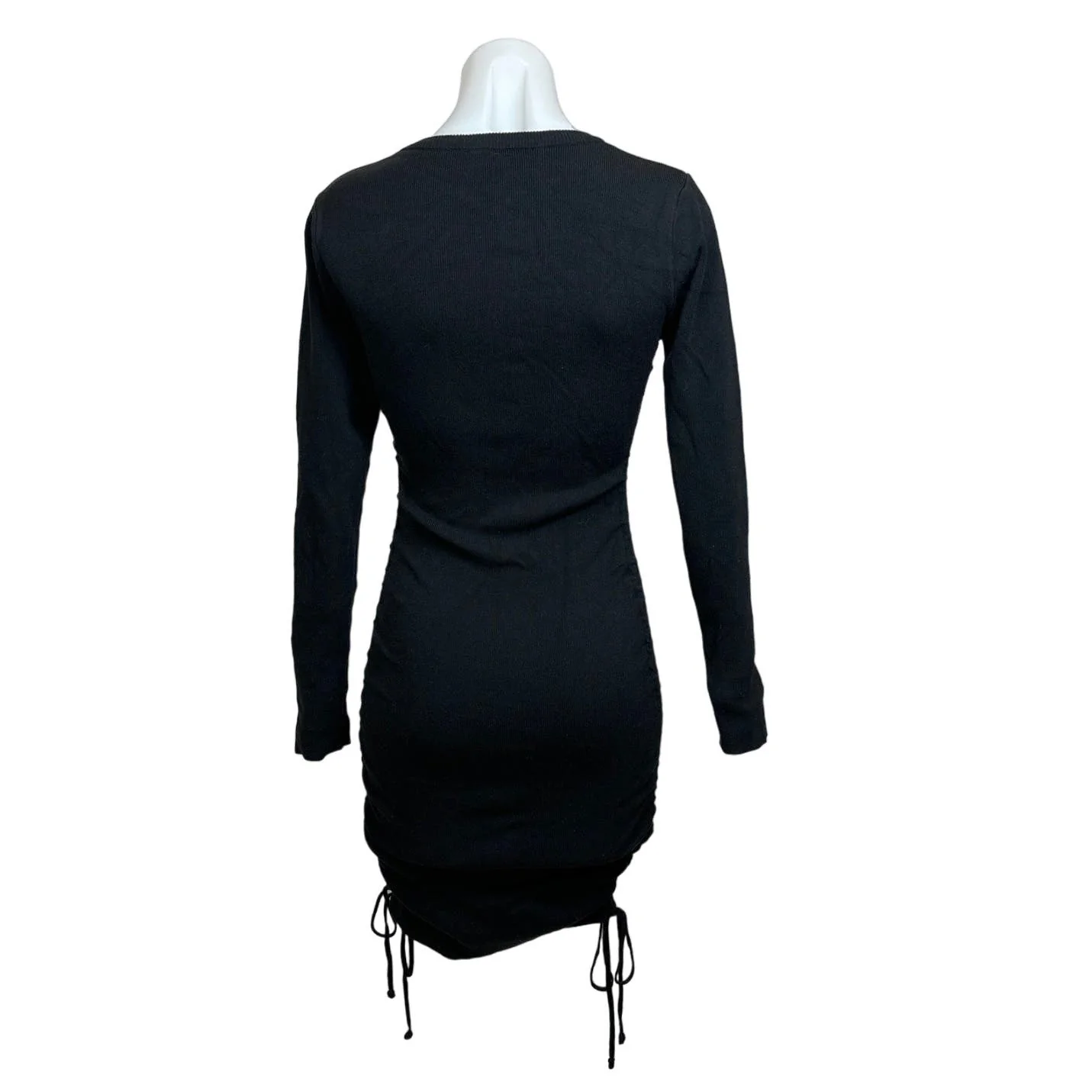 Lioness Black Ruched Side Bodycon Stretch Knit Round Neck Long Sleeve Dress Sz S - Image 3