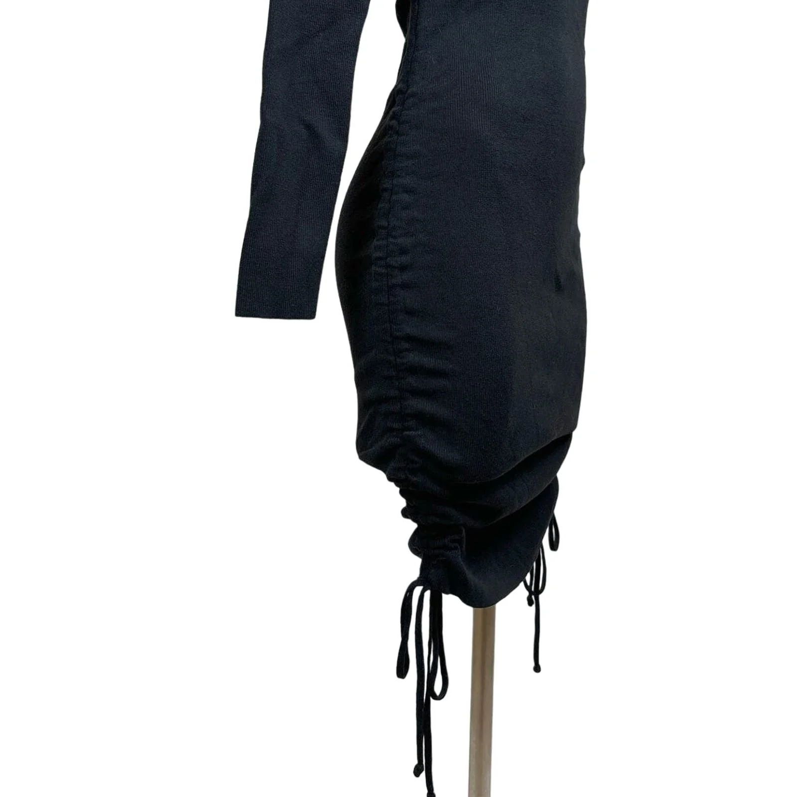 Lioness Black Ruched Side Bodycon Stretch Knit Round Neck Long Sleeve Dress Sz S - Image 4