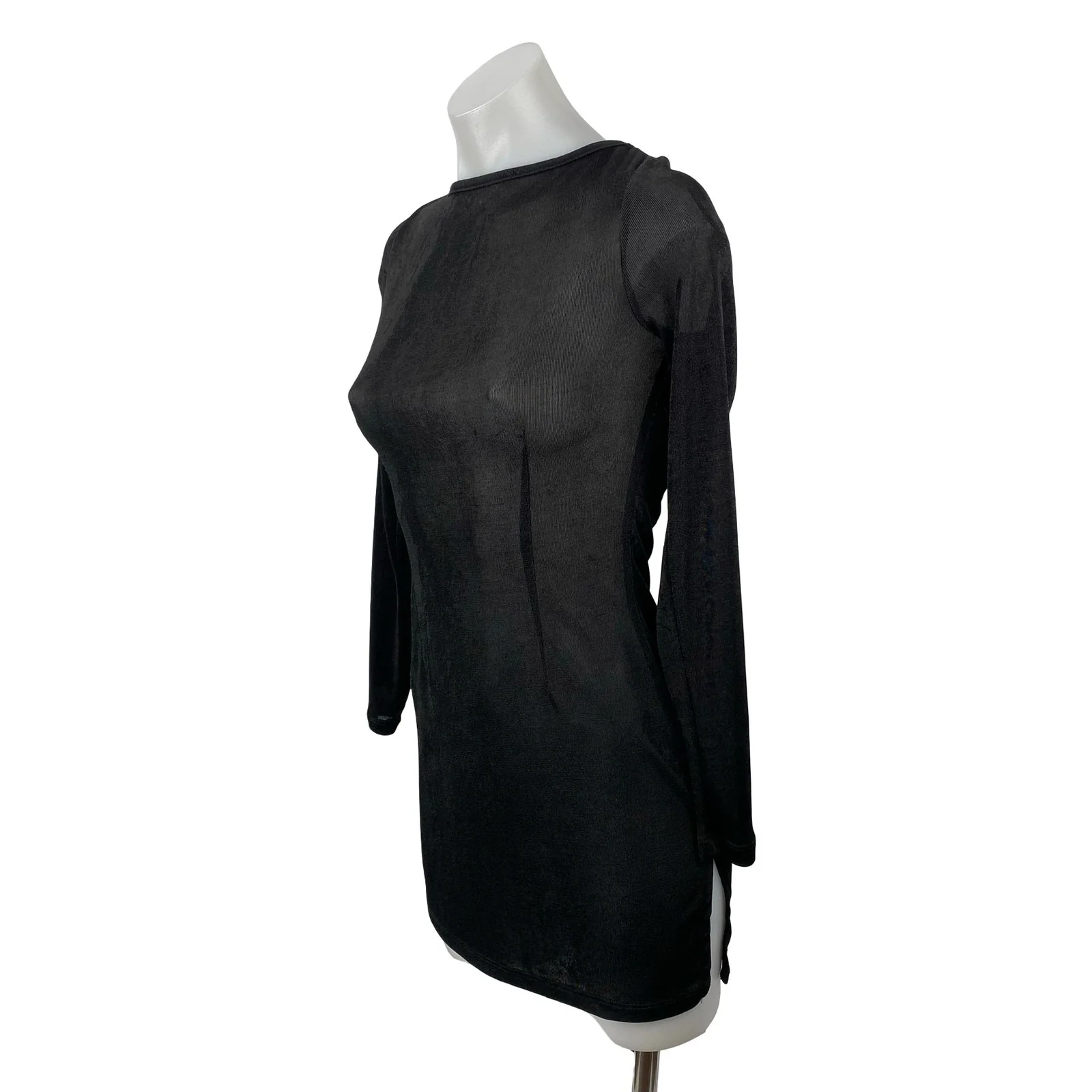 Lioness Black Sheer Mesh Open Back Tie Long Sleeve Mini Bodycon Dress Size XS - Image 2
