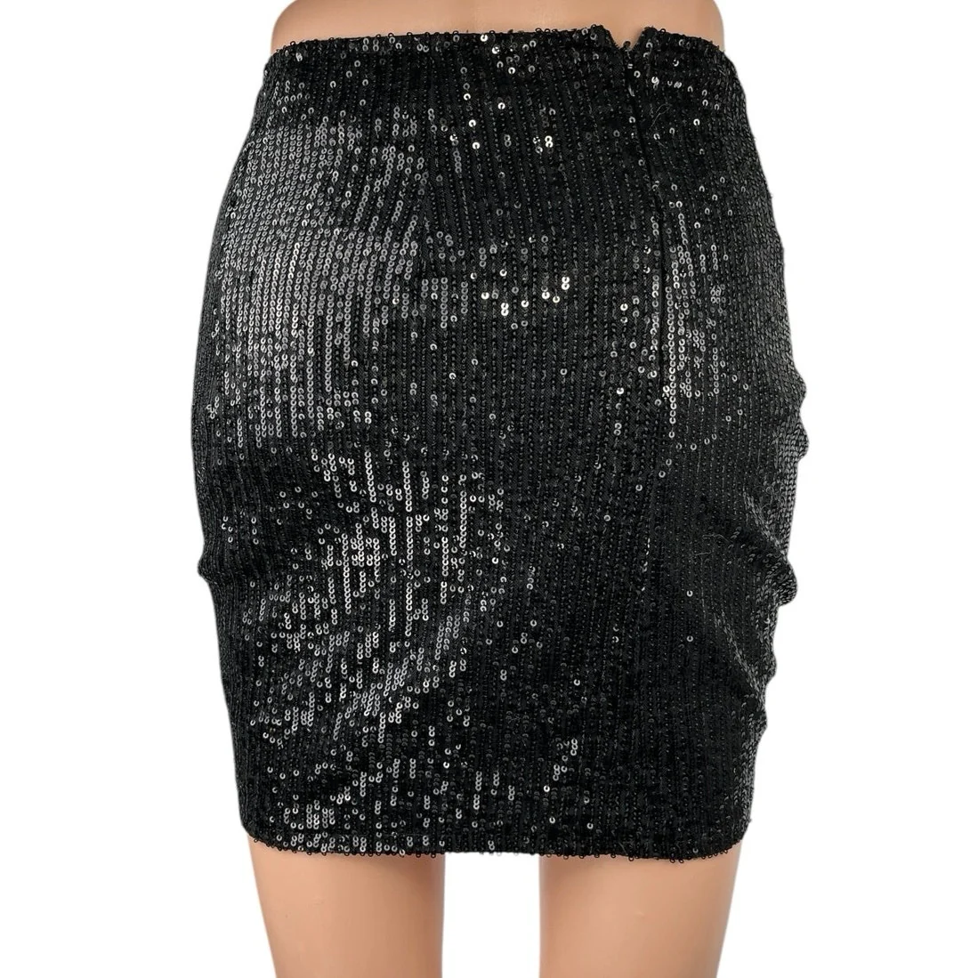 Lioness Diamonds In The Sky Black Sequin Ruched Mini Pencil Bodycon Skirt Sz XS - Image 3