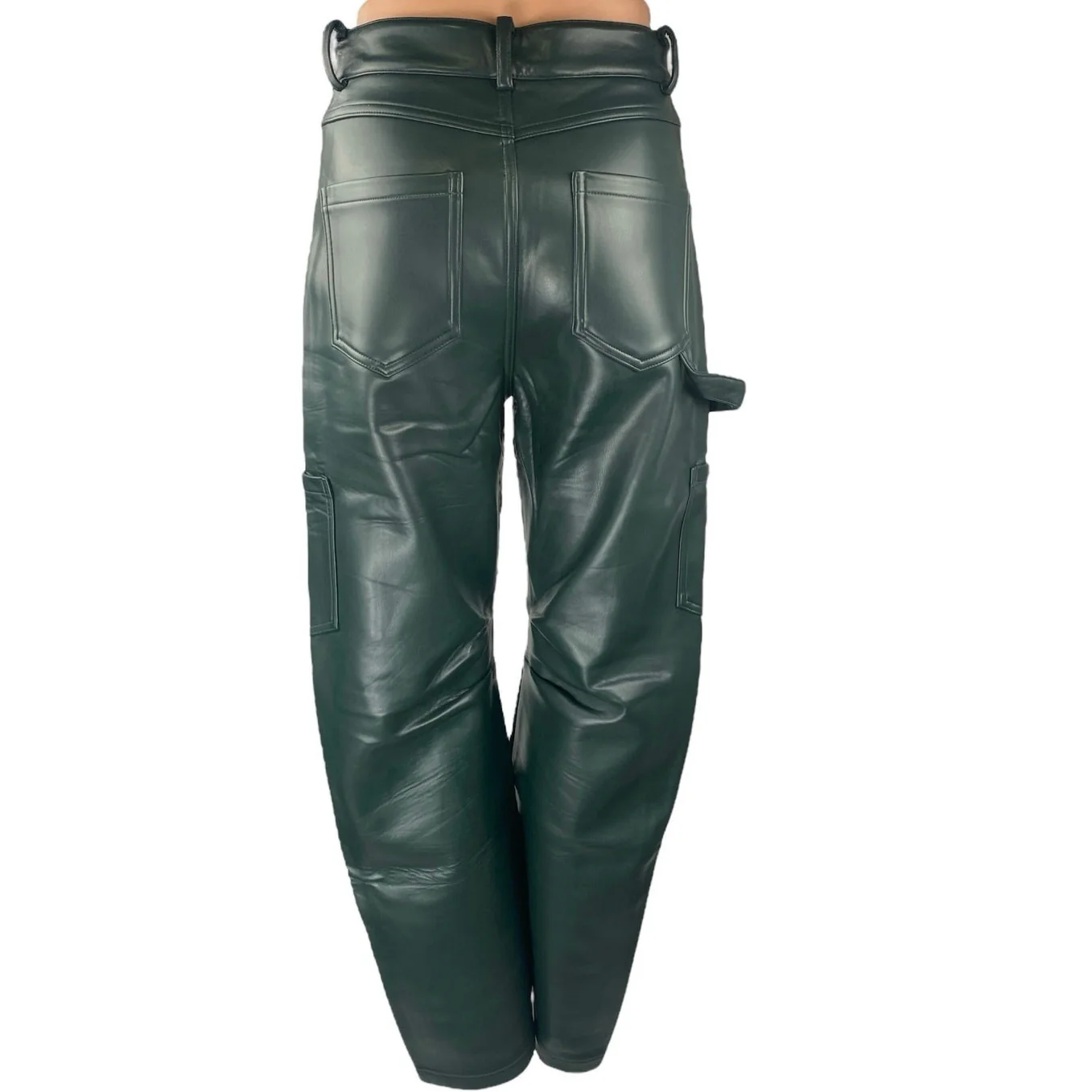 Lioness Green Faux Leather High Waist Wide Baggy Carrot Barrel Cargo Pants XXS - Image 3