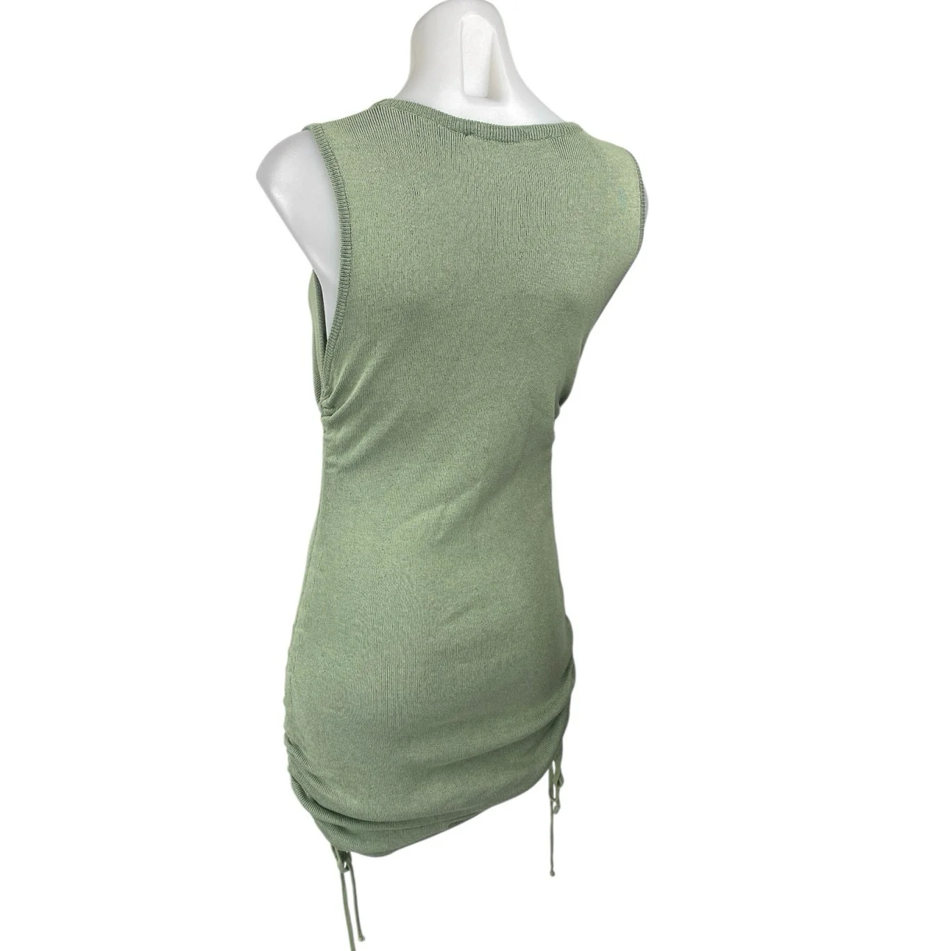 Lioness Green Sleeveless Ribbed Knit Side Ruched Tank Mini Bodycon Dress Size M - Image 2