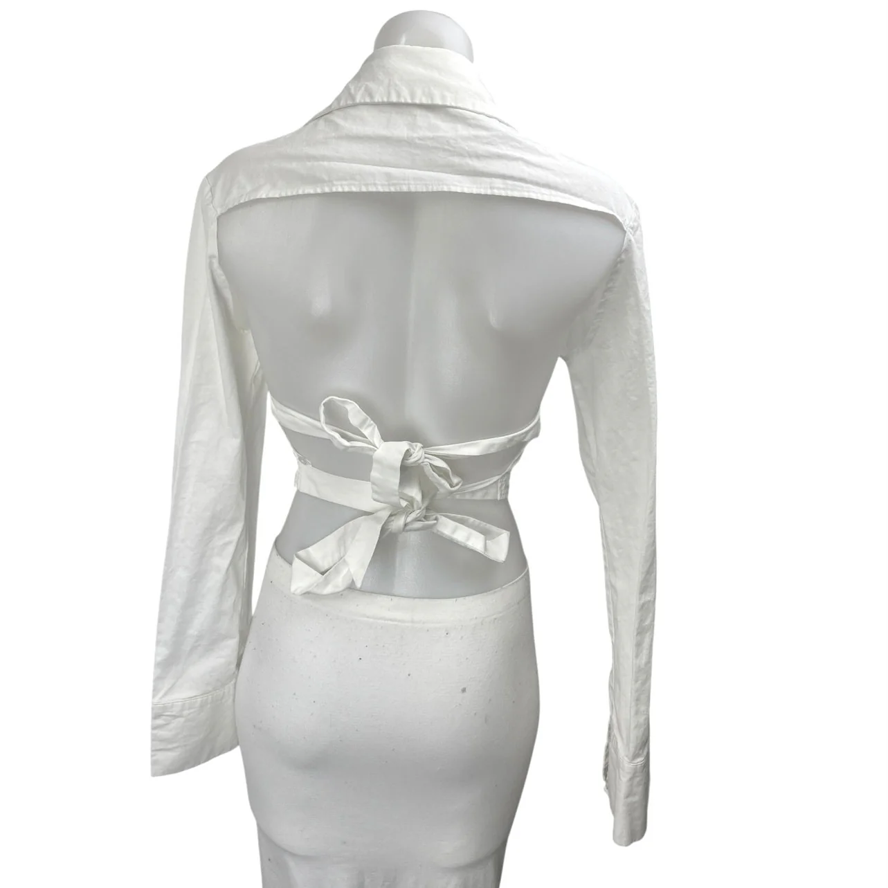 Lioness Women's White Open Back Long Sleeve Button Up Shirt Crop Top Size M - Image 2