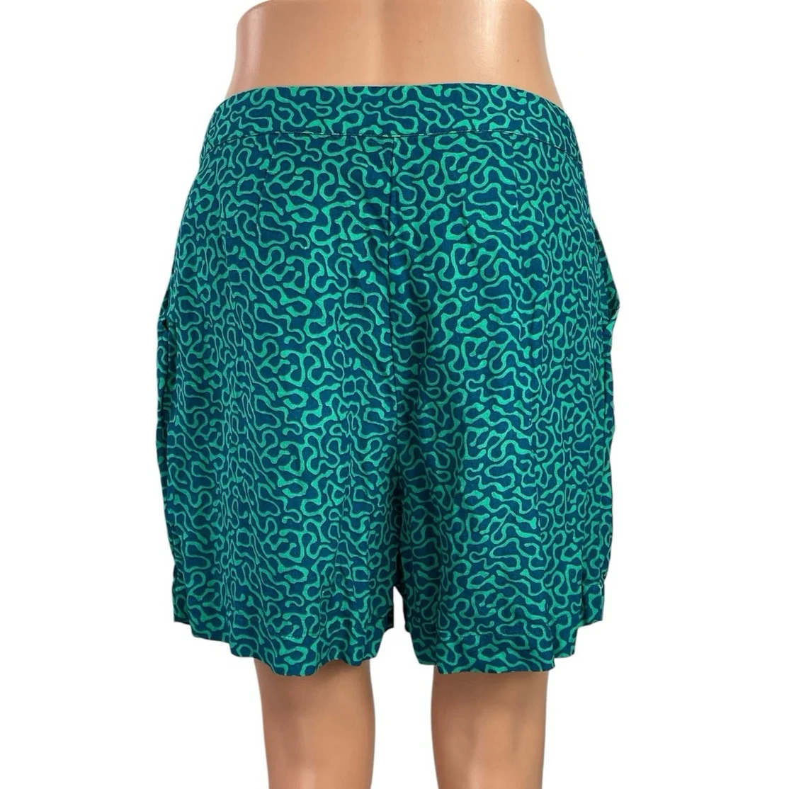 Lisa Corti Monoprix Women Green Linen Geometric High Rise Bermuda Shorts Size 38 - Image 3