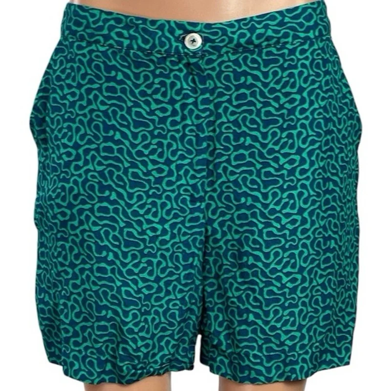Lisa Corti Monoprix Women Green Linen Geometric High Rise Bermuda Shorts Size 38 - Image 4