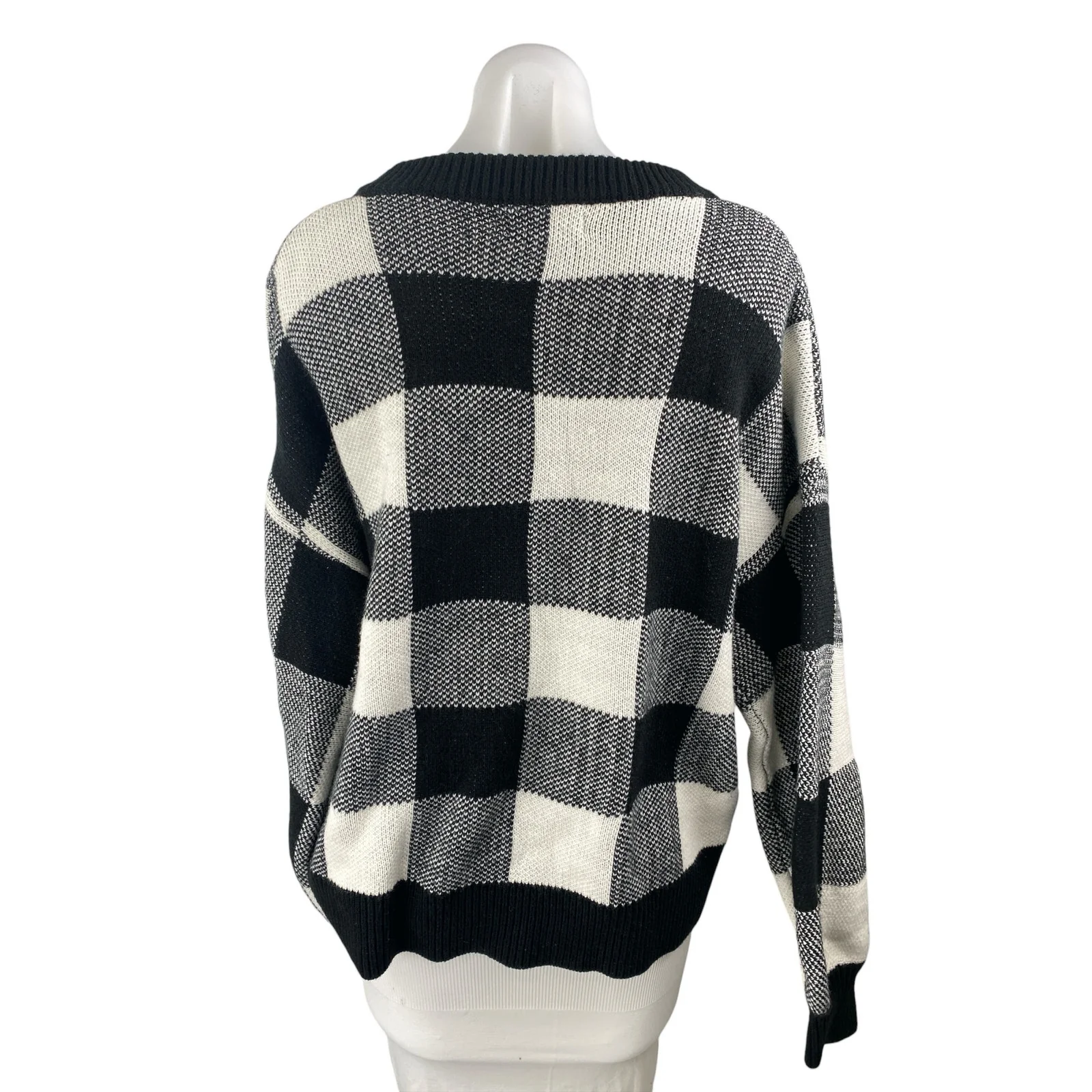 Listicle Black Gingham Check Knit Long Sleeve V Neck Boxy Sweater Top Size S - Image 2