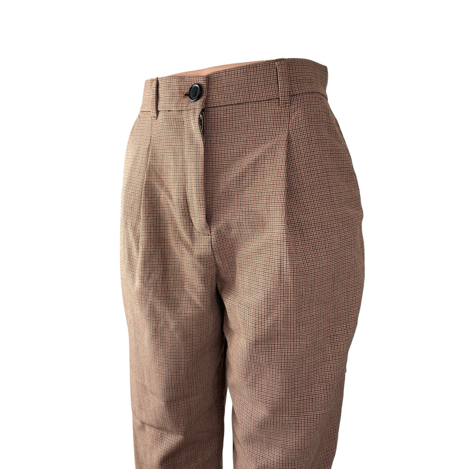 Little Moon Women's Check Plaid Pleated High Rise Tapered Trousers Dress Pants 2 - Image 2