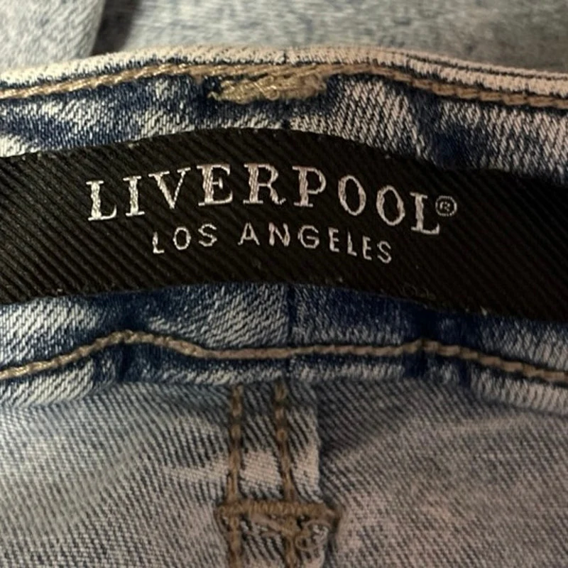 Liverpool Women's Blue Straight Leg High Rise Frayed Raw Hem Crop Denim Jeans 8 - Image 4