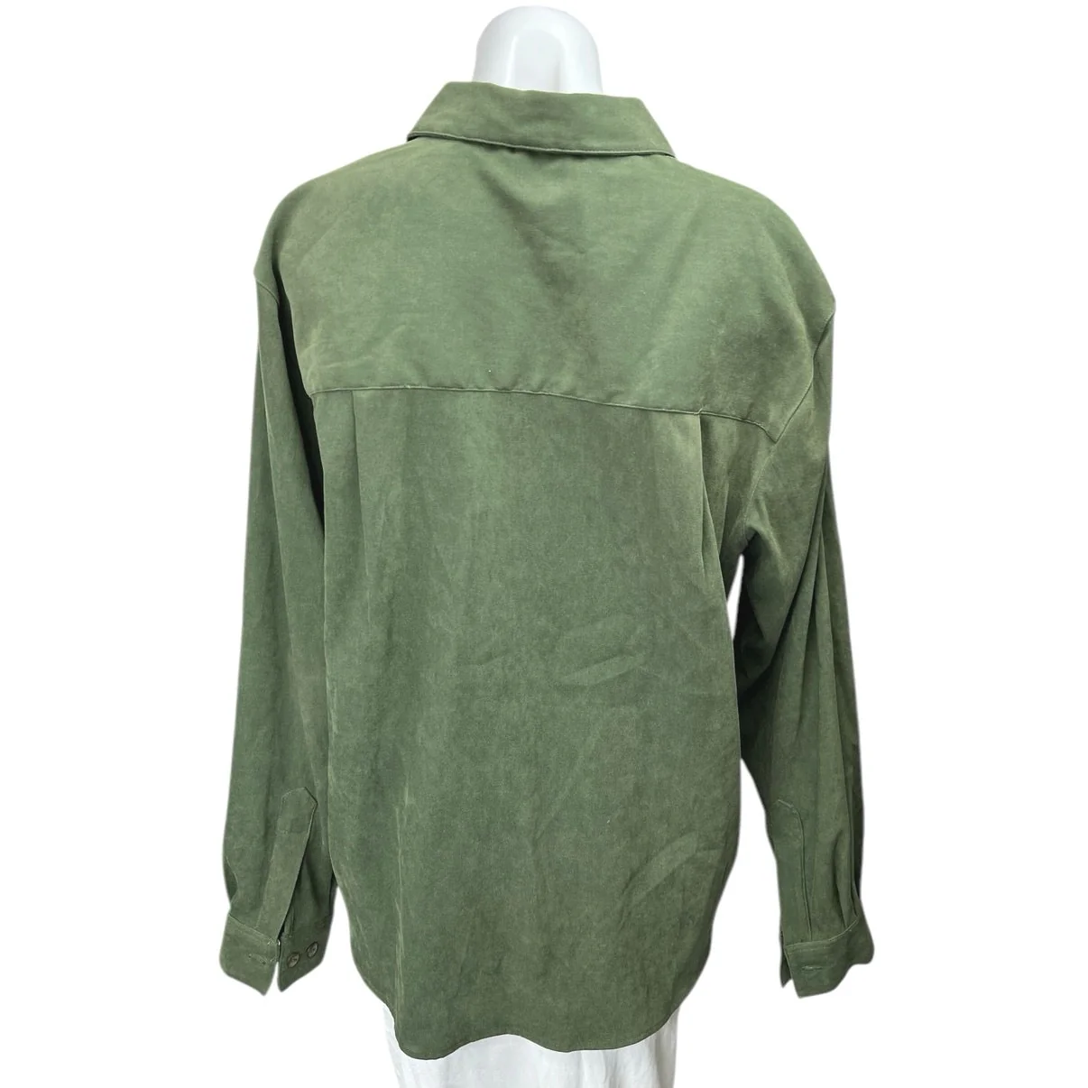 Liz Thomas Women's Green Faux Suede Long Sleeve Collar Button Down Shirt Top L - Image 2