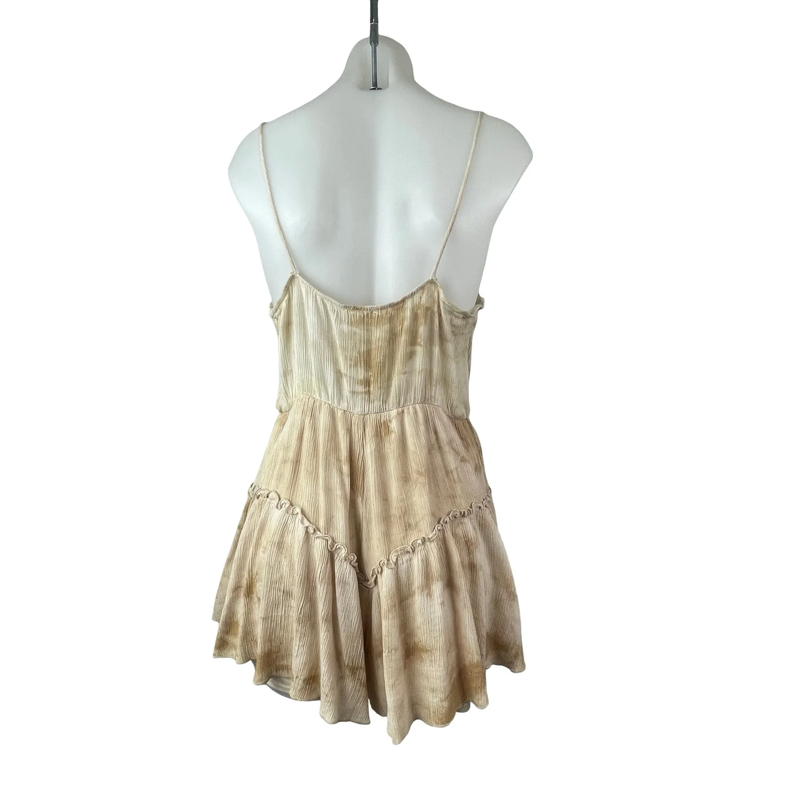 Lizard Thicket Peach Love Beige Tie Dye Sleeveless Cami Tiered Romper Shorts L - Image 4