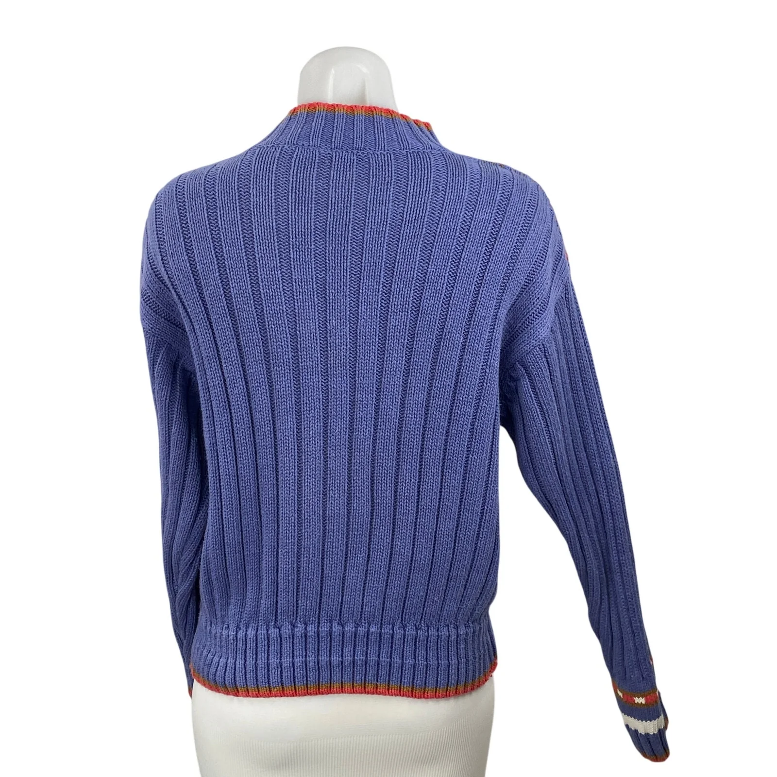 Lizwear Liz Claiborne Blue Ribbed Knit Floral Paisley Stitch Crewneck Sweater S - Image 4