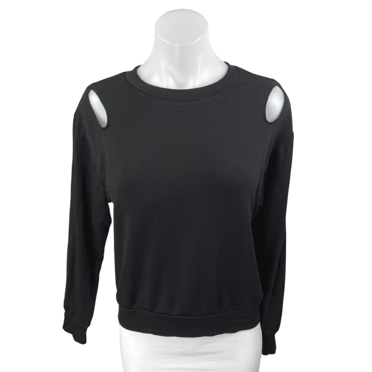 LNA Women's Black Long Sleeve Cutout Crew Neck Sweater Sweatshirt Top Size XS