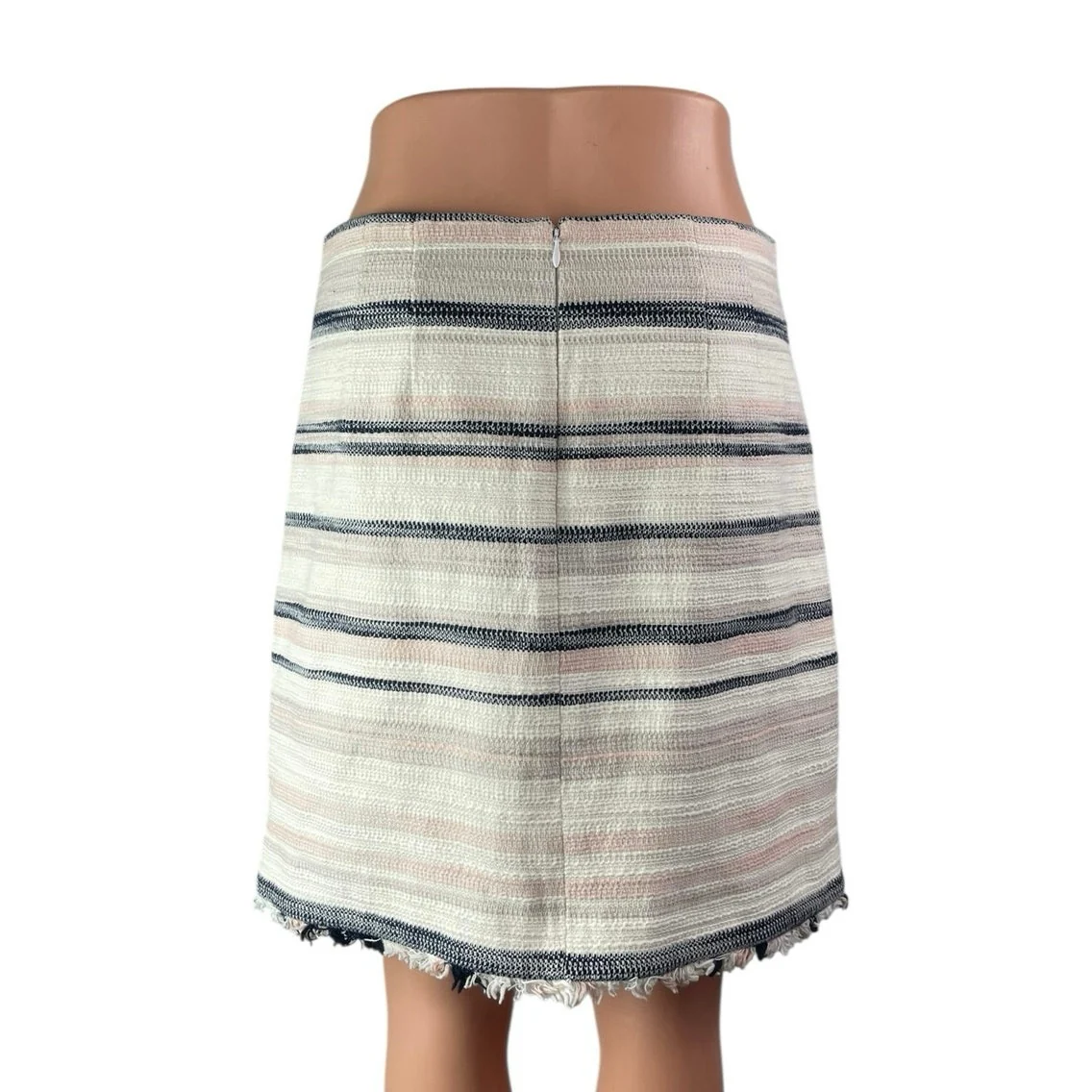 LOFT Ann Taylor Women's Multicolor Striped Tweed Raw Hem Pencil Mini Skirt Sz 6 - Image 2