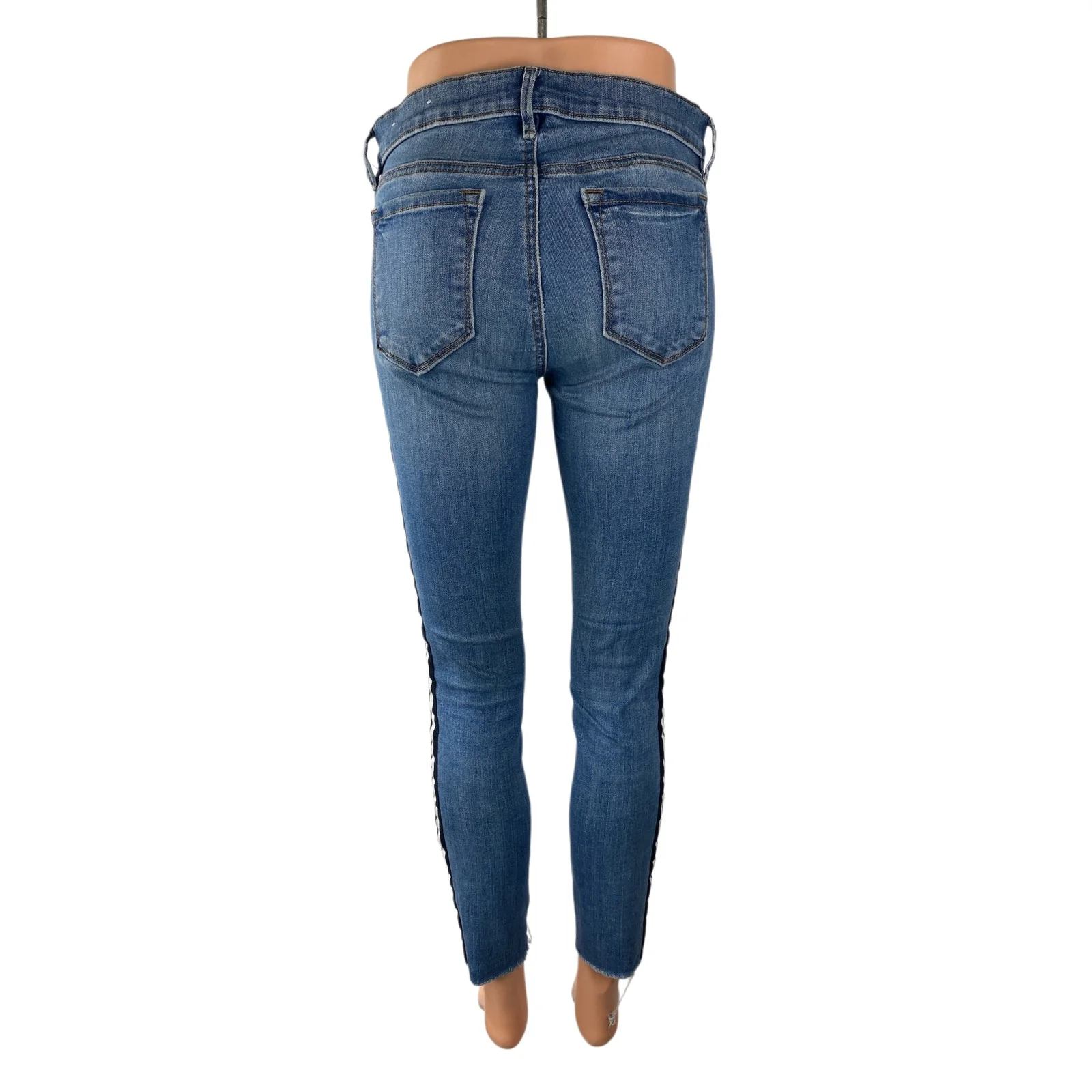 Loft Blue Side Striped Ripped Distressed High Rise Skinny Denim Jeans Pants Sz 2 - Image 4