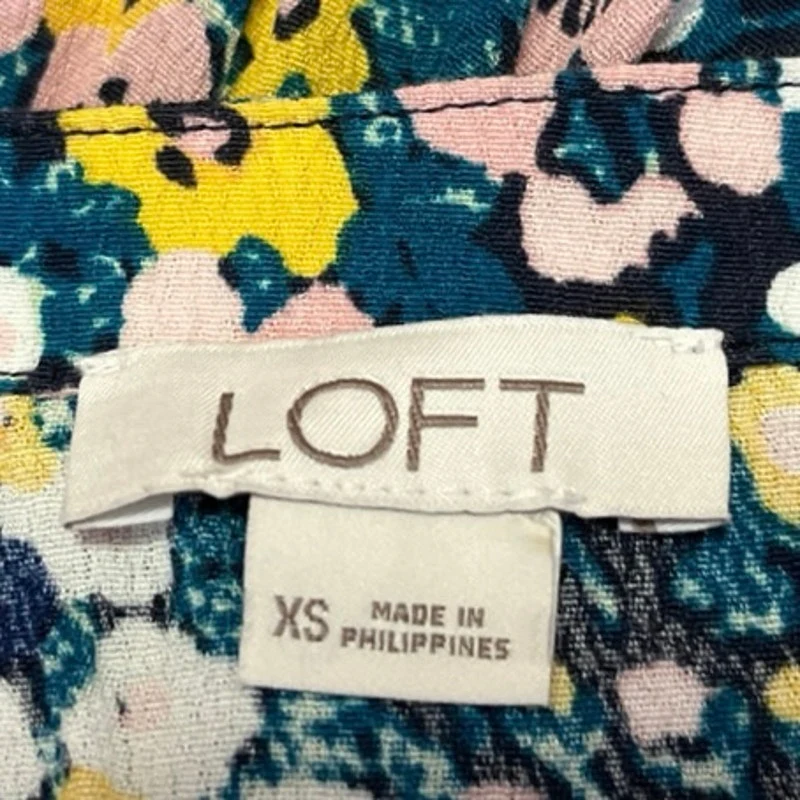 LOFT Multicolor Floral Print Faux Wrap Short Sleeve Tie Waist Romper Jumpsuit XS - Image 4