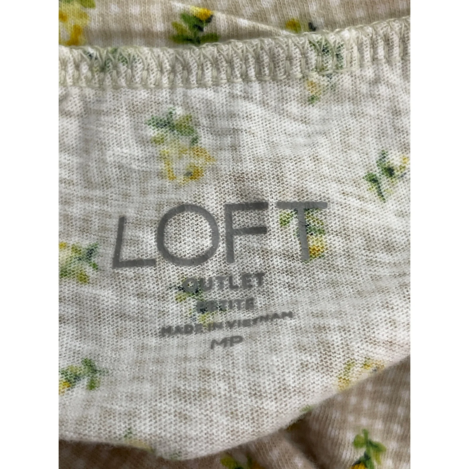 Loft Women's Beige Floral Crew Neck Short Sleeve Crop Basic Tee T-Shirt Top Sz M - Image 6