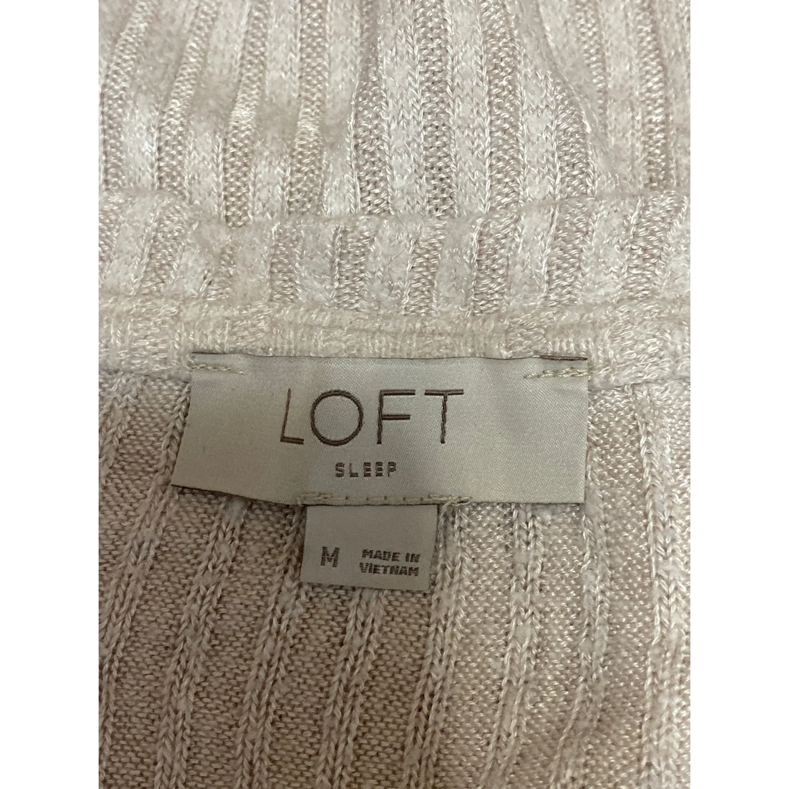 LOFT Women's Beige Rib Knit V-Neck Henley Sleepwear Lounge Pajama Set Size M - Image 3