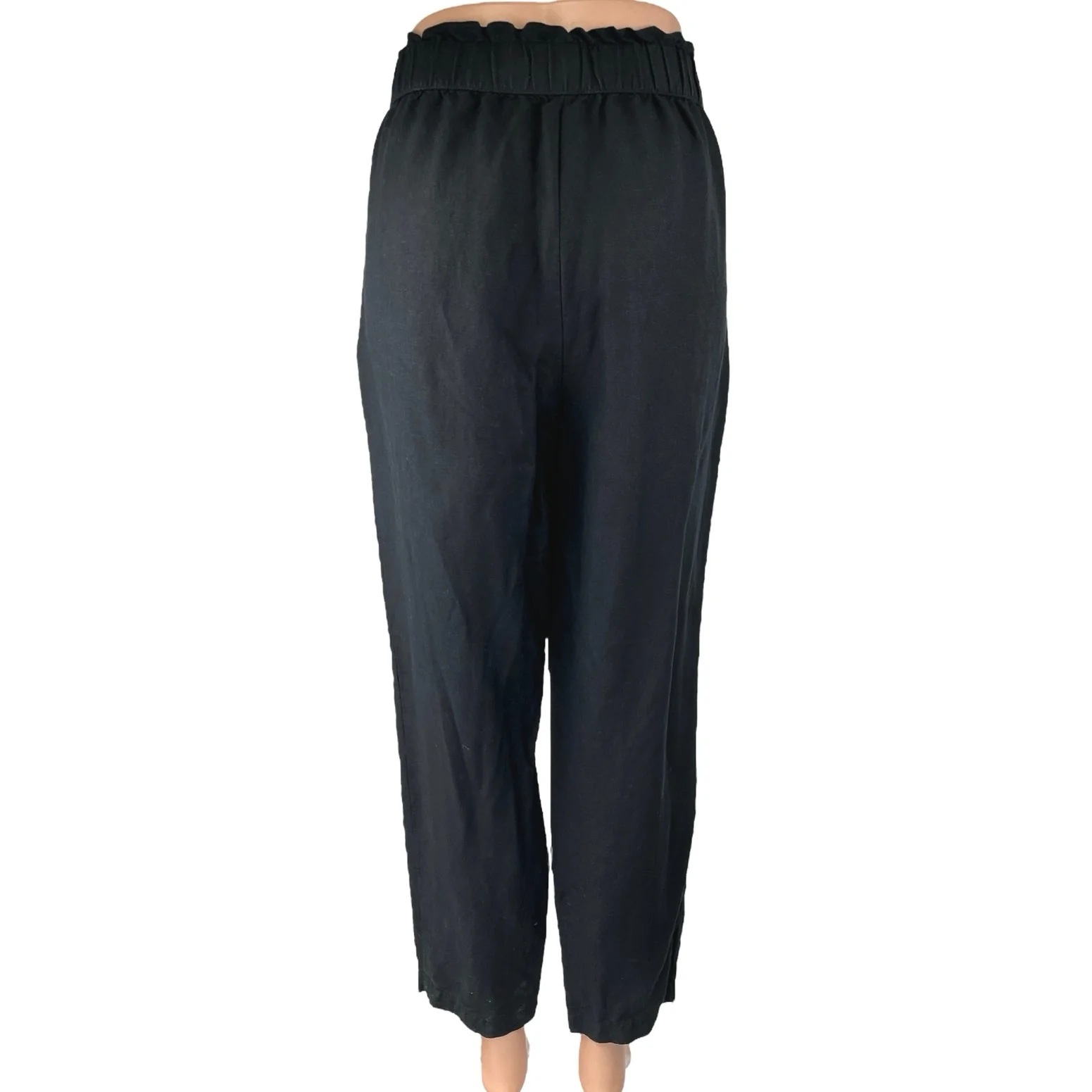 LOFT Women's Black Linen Elastic Waist Pull On Straight Ankle Trousers Pants S - Image 3