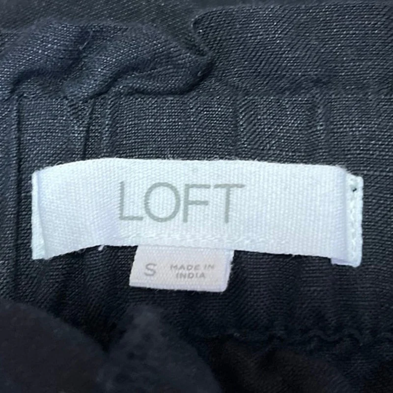 LOFT Women's Black Linen Elastic Waist Pull On Straight Ankle Trousers Pants S - Image 4