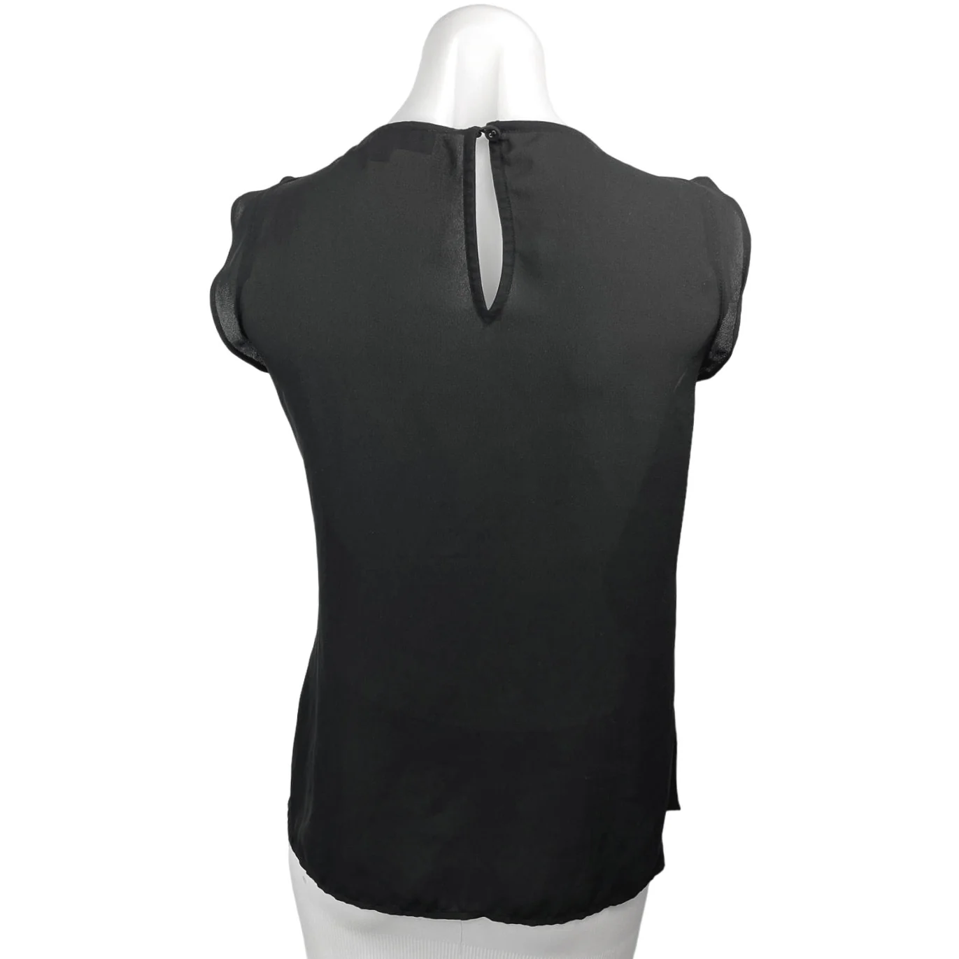 LOFT Womens Black Sleeveless Ruffle Crewneck Pleats Keyhole Casual Blouse Top XS - Image 2