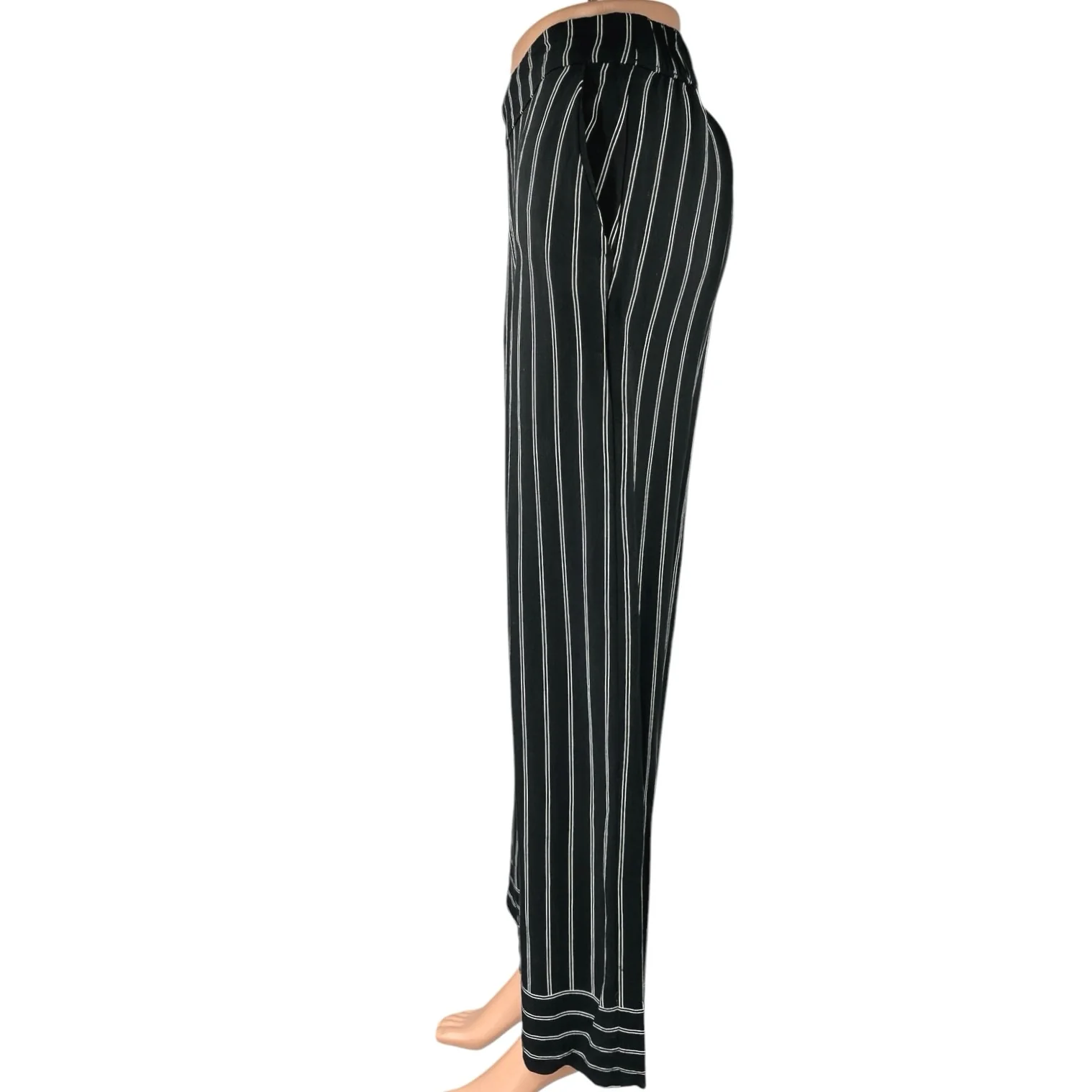 Ann Taylor LOFT Black Striped Wide Leg High Waist Pockets Trousers Pants Size S - Image 2