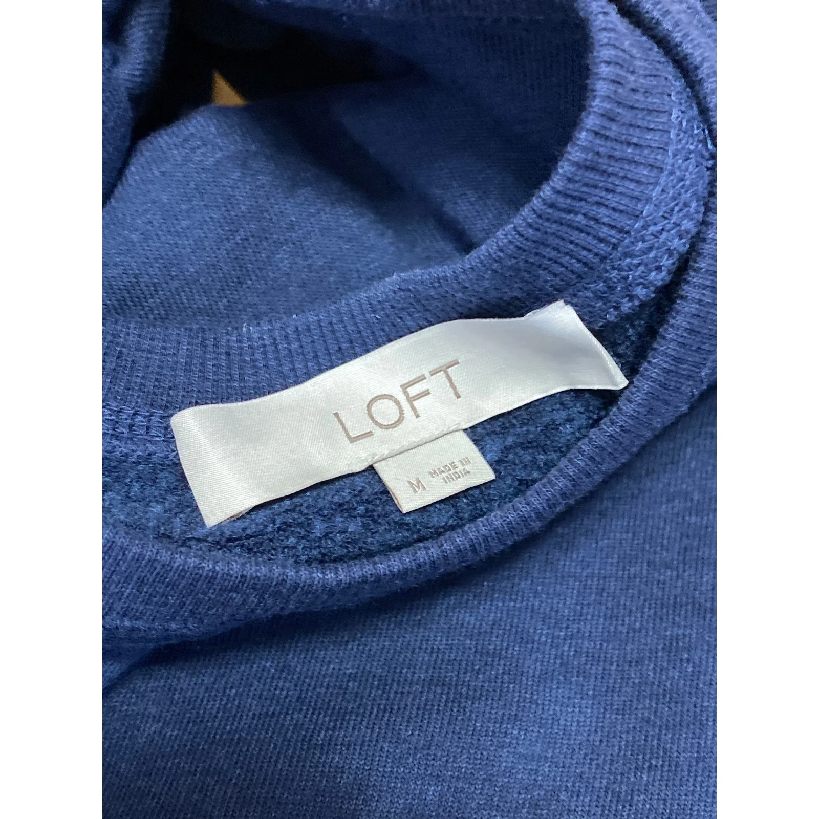 LOFT Women's Blue Crewneck Short Puff Sleeve Knit Sweater Blouse Top Size M - Image 3
