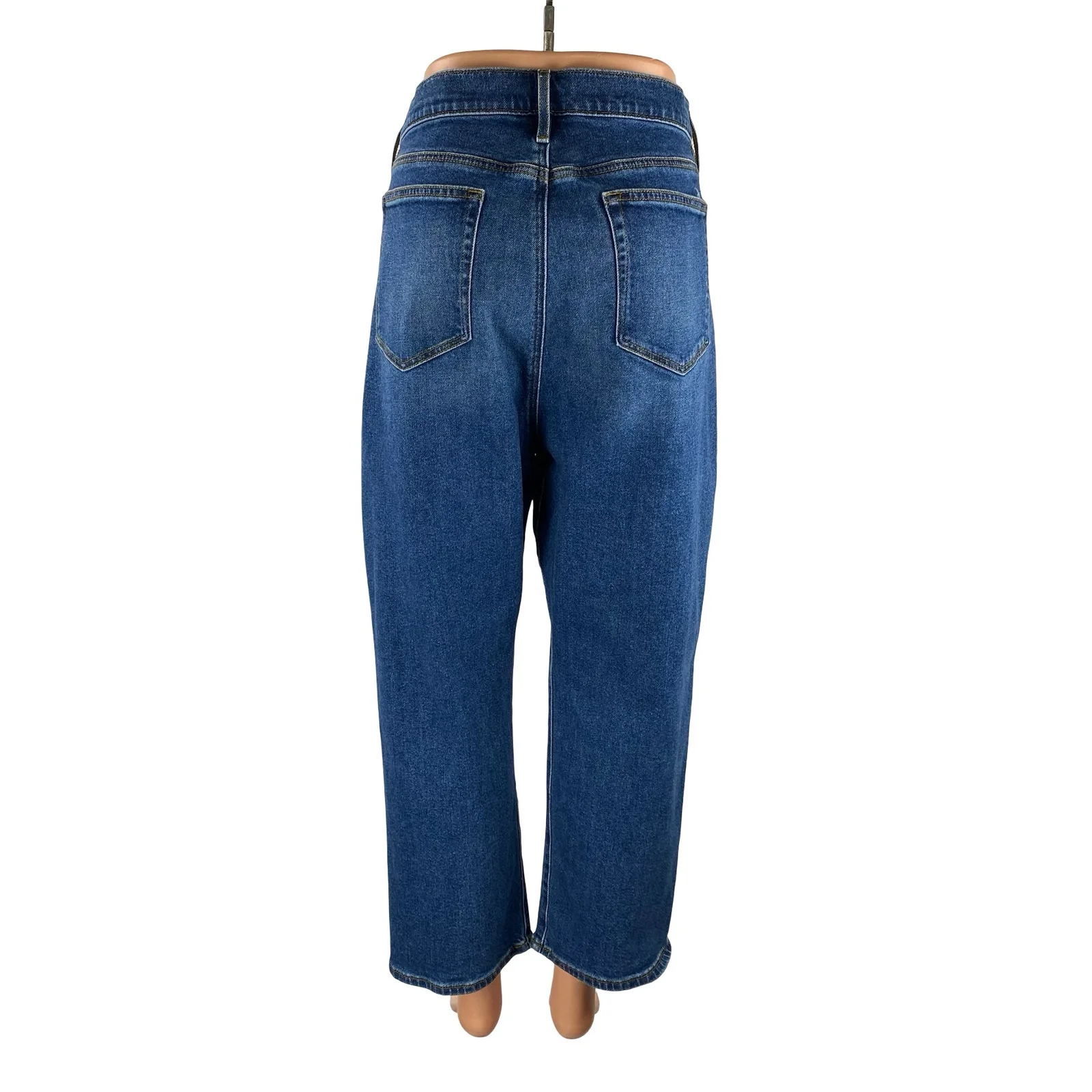 Loft Women's Blue High Rise Slim Baggy Straight Wide Leg Denim Jeans Pants Sz 34 - Image 4