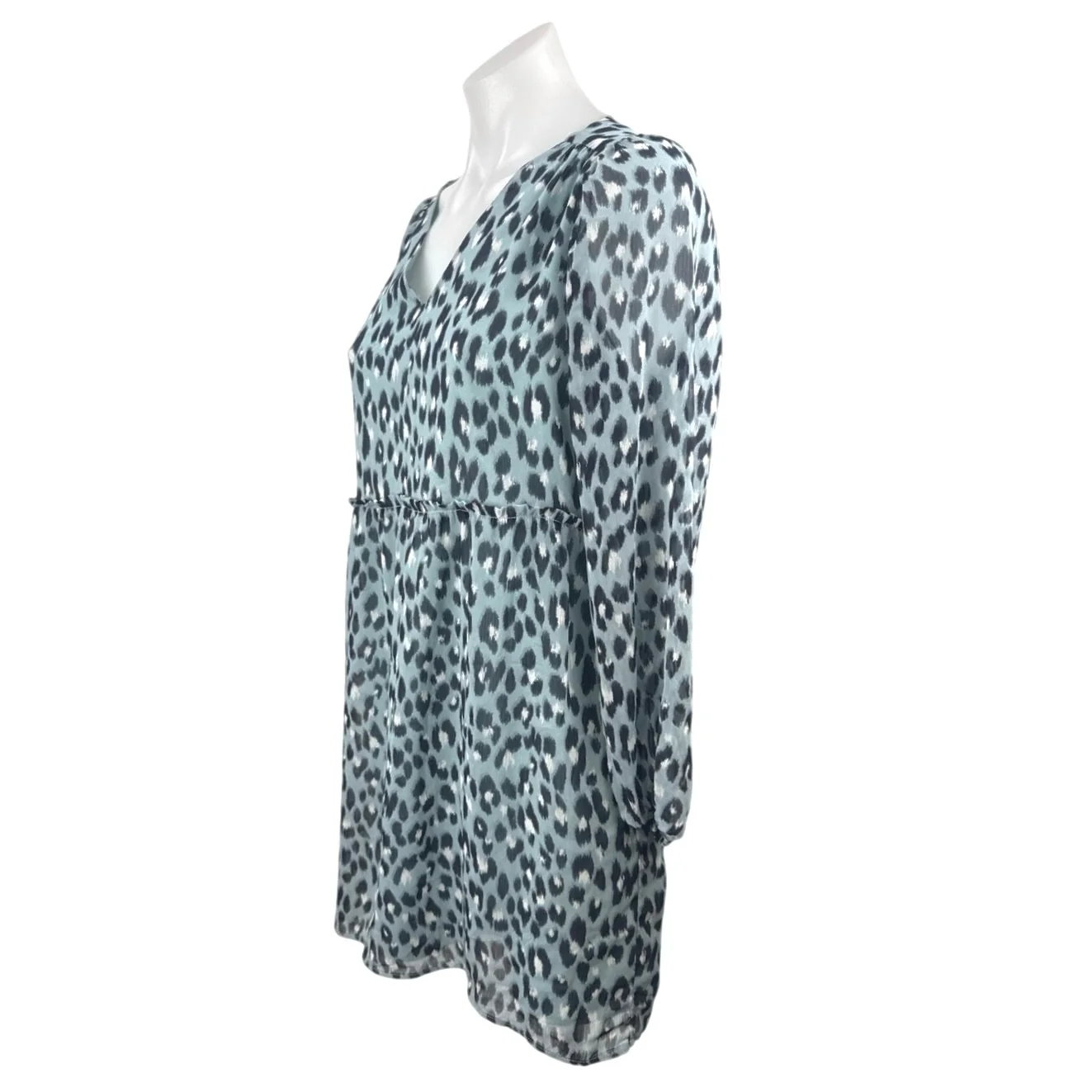 Loft Women's Blue Leopard Print V Neck Long Sleeve Mini Flare A-Line Dress Sz XS - Image 2
