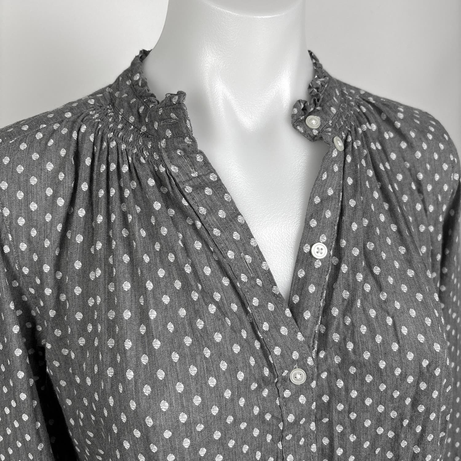 LOFT Womens Gray Cotton Geometric Print Long Sleeve Button Up Blouse Top - Image 4