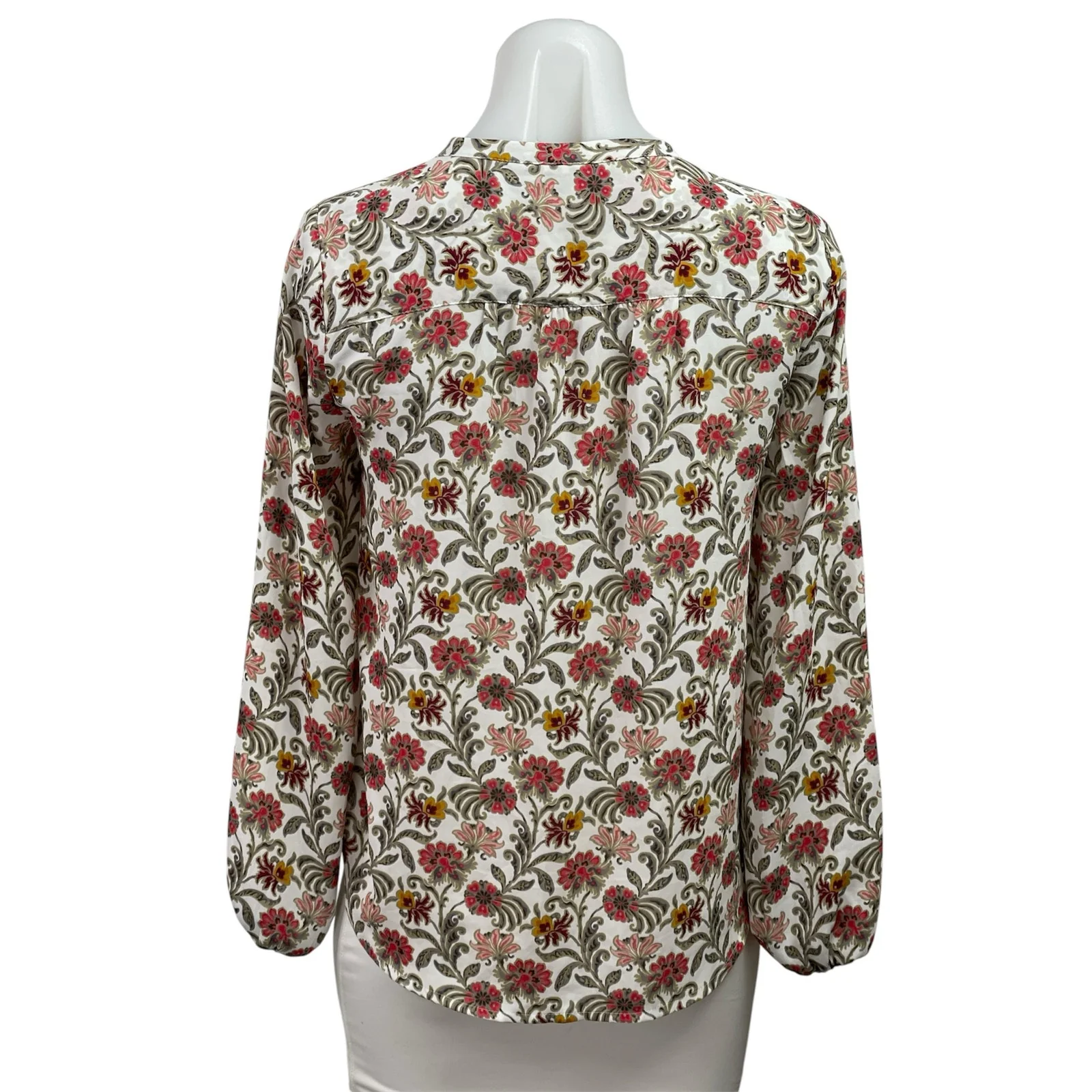 LOFT Womens Multicolor Floral print Split V-Neck Long Sleeve Blouse Top Size XSP - Image 3