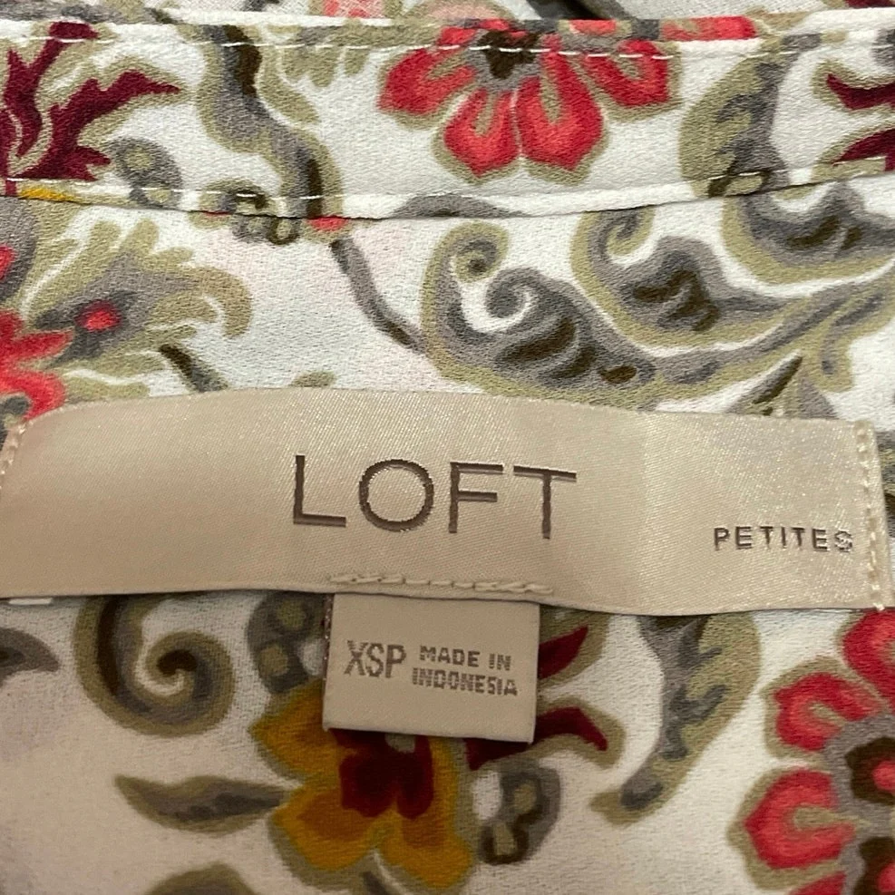 LOFT Womens Multicolor Floral print Split V-Neck Long Sleeve Blouse Top Size XSP - Image 4