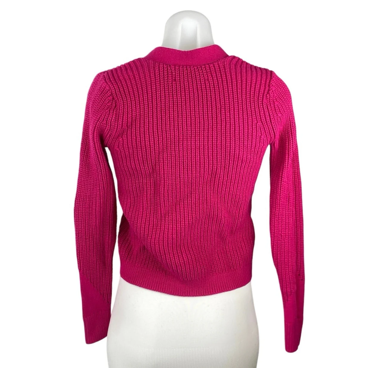 LOFT Women's Pink Chucky Knit Button V-neck Long Sleeve Crop Cardigan Sweater XS - Image 3