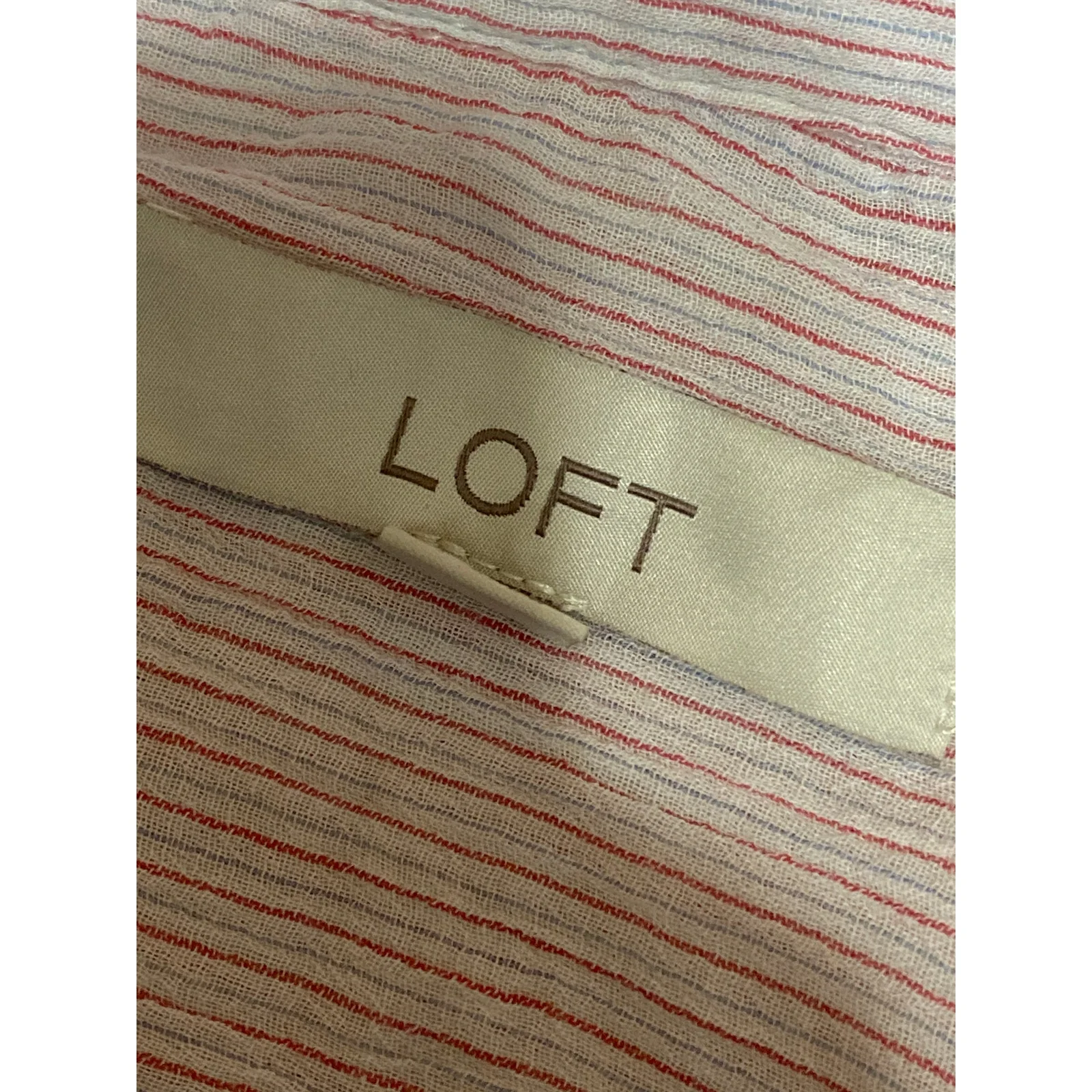 LOFT Womens Pink Striped V-Neck Collar Long Sleeve Sheer Shirt Blouse Top Size M - Image 4